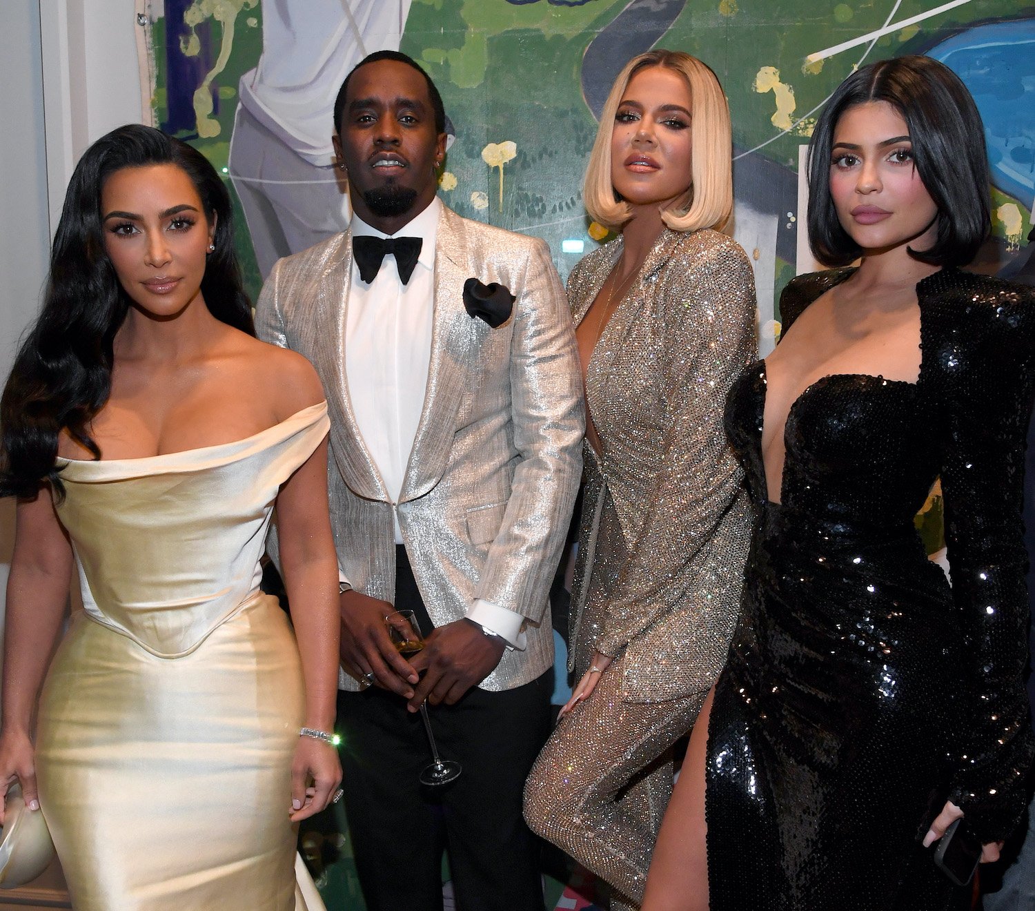 Kim Kardashian West, Sean Combs, Khloe Kardashian, and Kylie Jenner attend Sean Combs 50th Birthday Bash