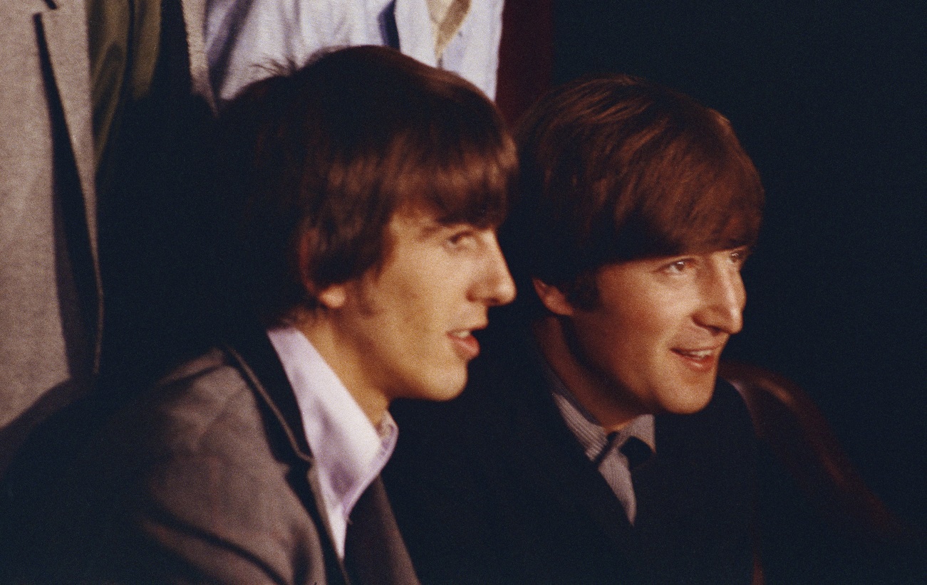 Beatles George and John at a 1965 press conference