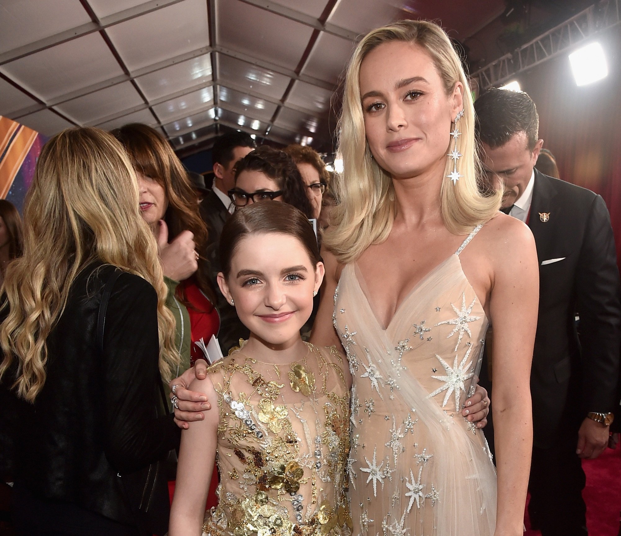 (L-R) Mckenna Grace and Brie Larson attend the Los Angeles World Premiere of Marvel Studios' 'Captain Marvel' on March 4, 2019