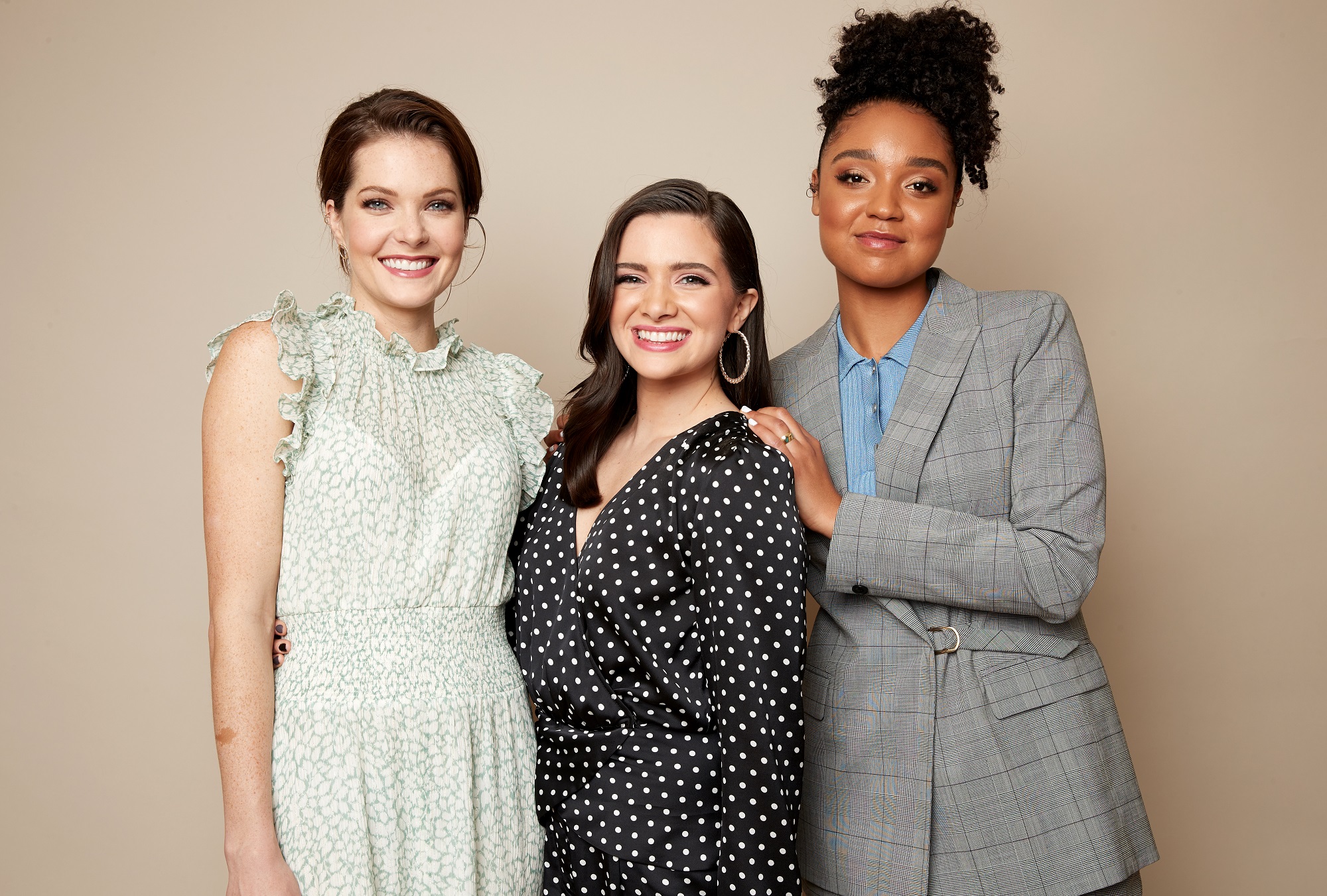 Meghann Fahy, Katie Stevens and Aisha Dee of 'The Bold Type' at the 2019 Winter TCAs on February 5, 2019 in Pasadena, California.