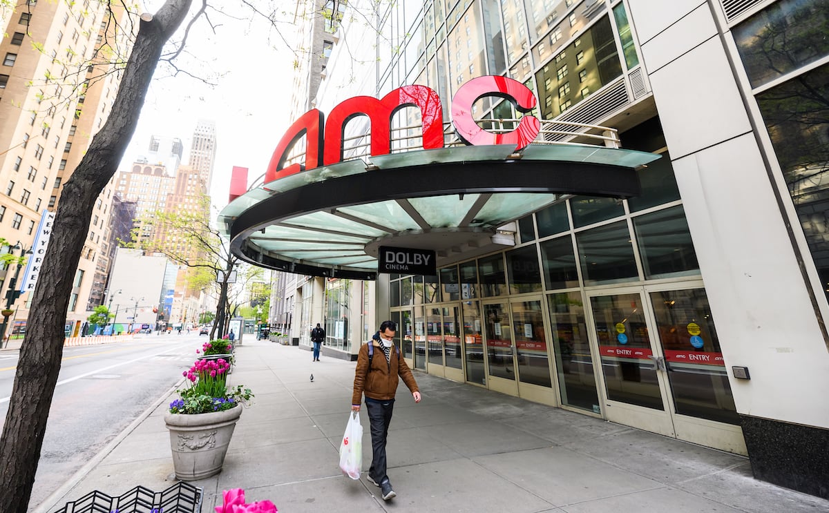 A view outside an AMC movie theater during the coronavirus pandemic