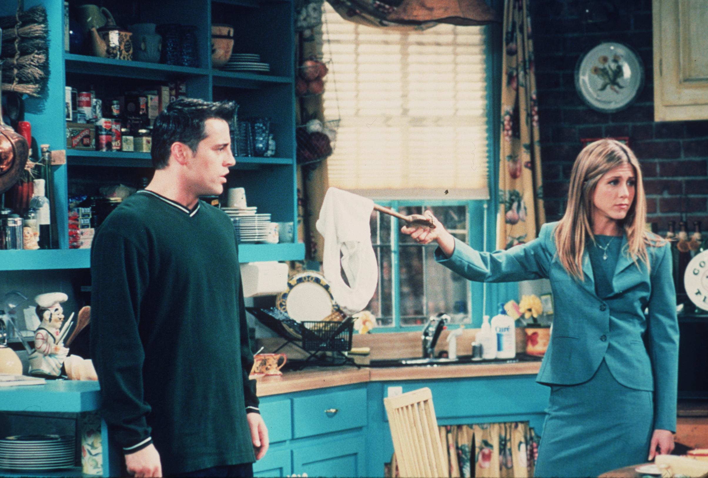 Matt LeBlanc as Joey Tribianni and Jennifer Aniston as Rachel Green 