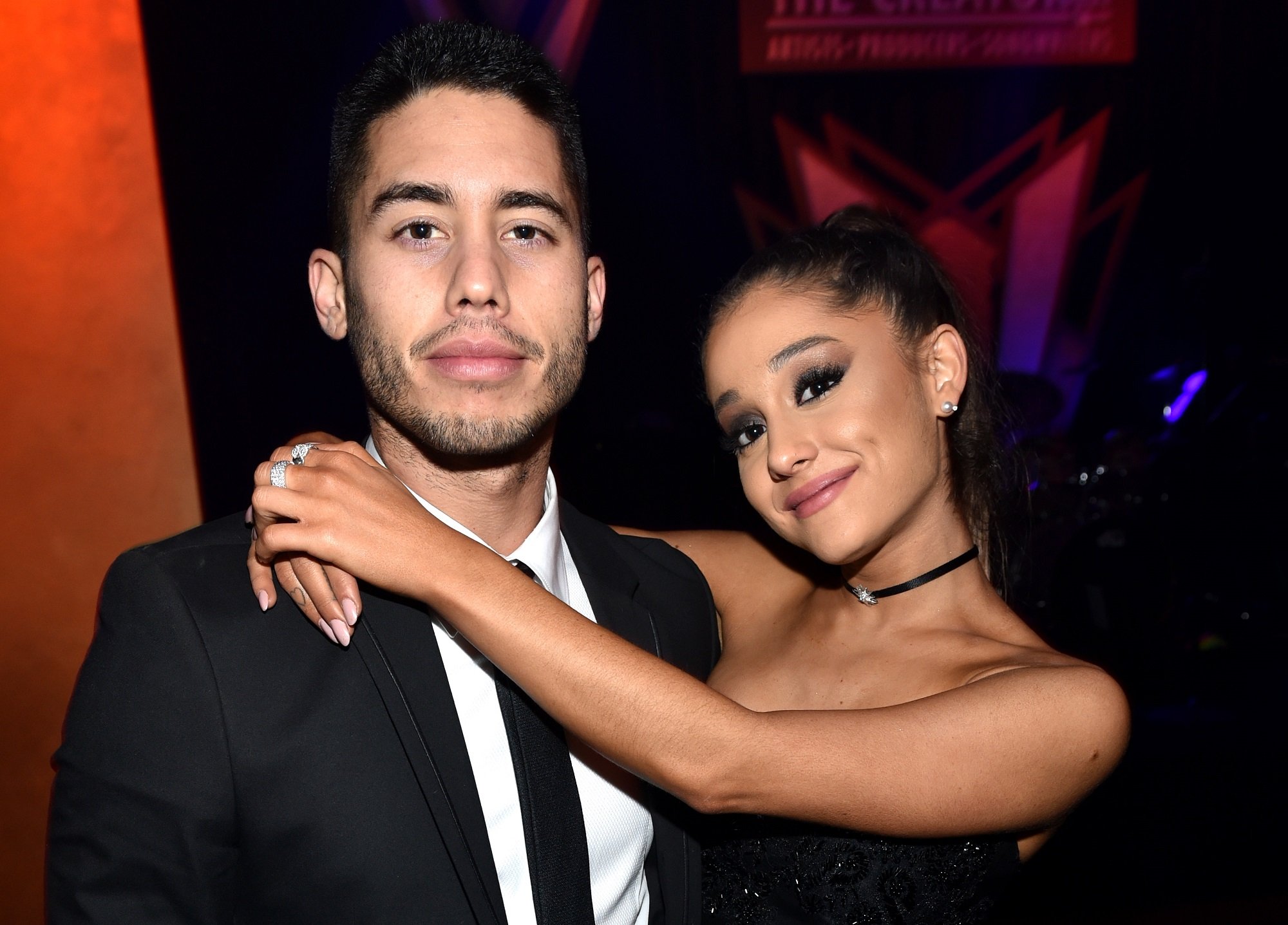 Ricky Alvarez (L) and Ariana Grande on February 13, 2016 in Los Angeles, California.