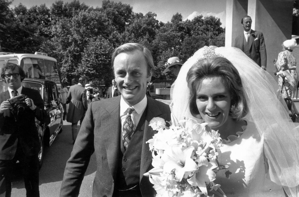 Camilla Shand and Captain Andrew Parker Bowles outside the Guards' Chapel on their wedding day