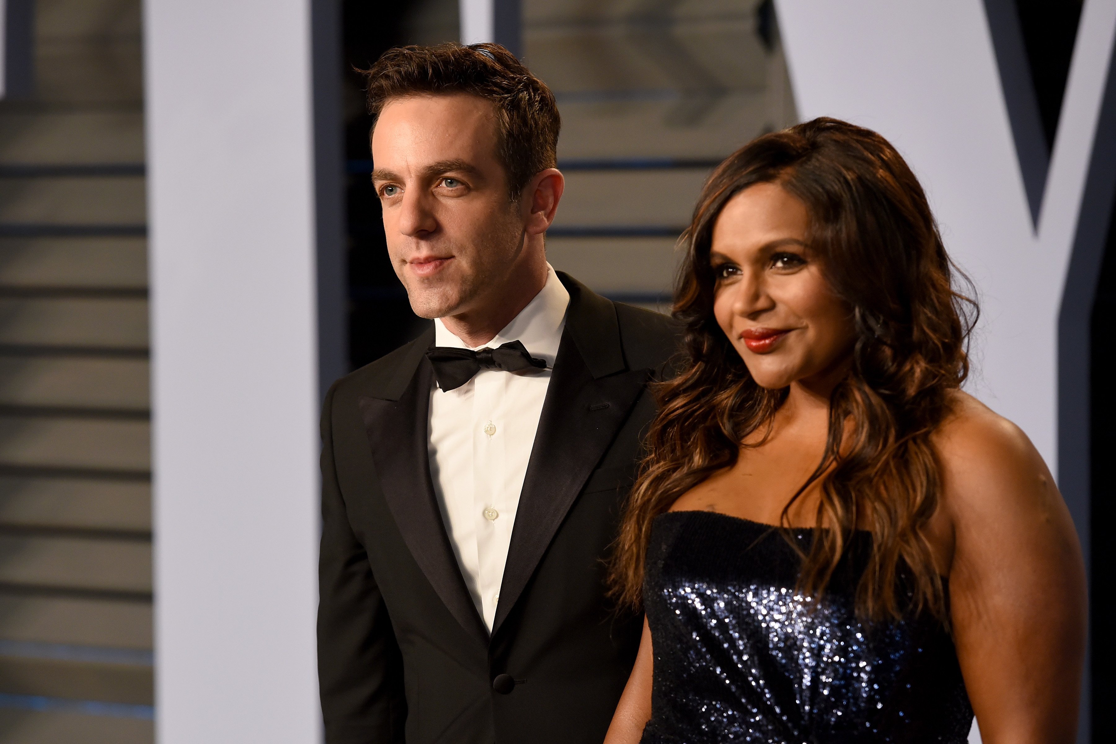 BJ Novak and Mindy Kaling at the 2018 Vanity Fair Oscar Party