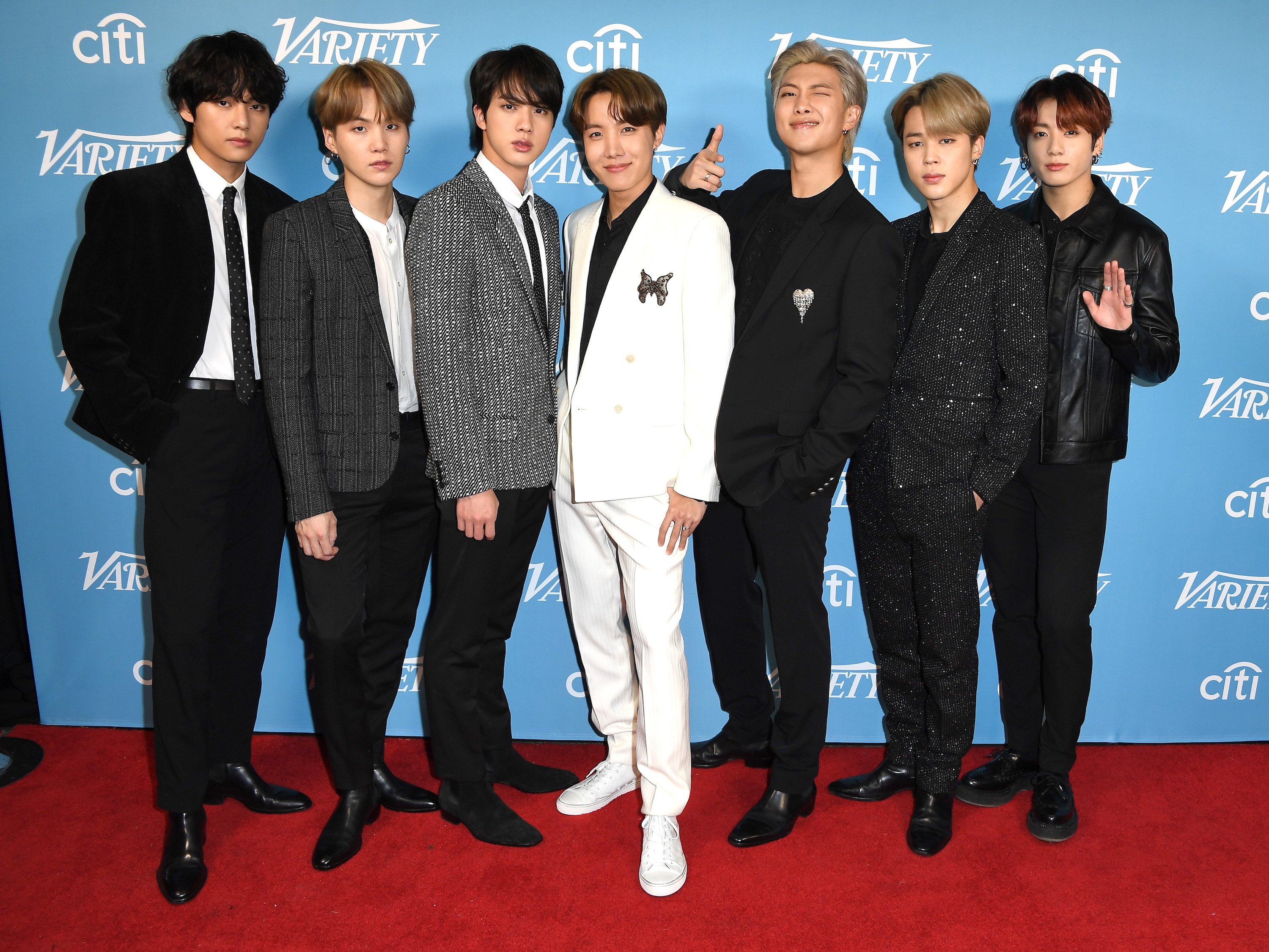 V, SUGA, Jin, J-Hope, RM, Jimin, and Jungkook of BTS