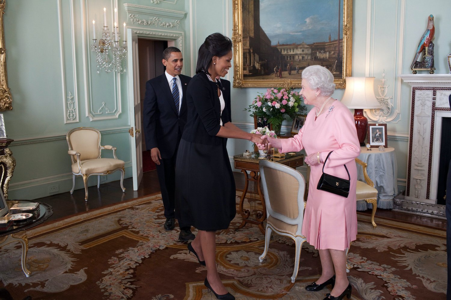 Barack Obama, Michelle Obama, and Queen Elizabeth II in 2009