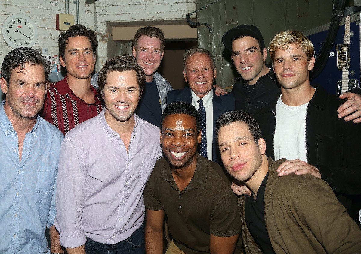Tuc Watkins, Matt Bomer, Andrew Rannells, Brian Hutchison, Michael Benjamin Washington, Tab Hunter, Robin de Jesus, Zachary Quinto and Charlie Carver pose backstage at the hit play "The Boys in The Band" on Broadway