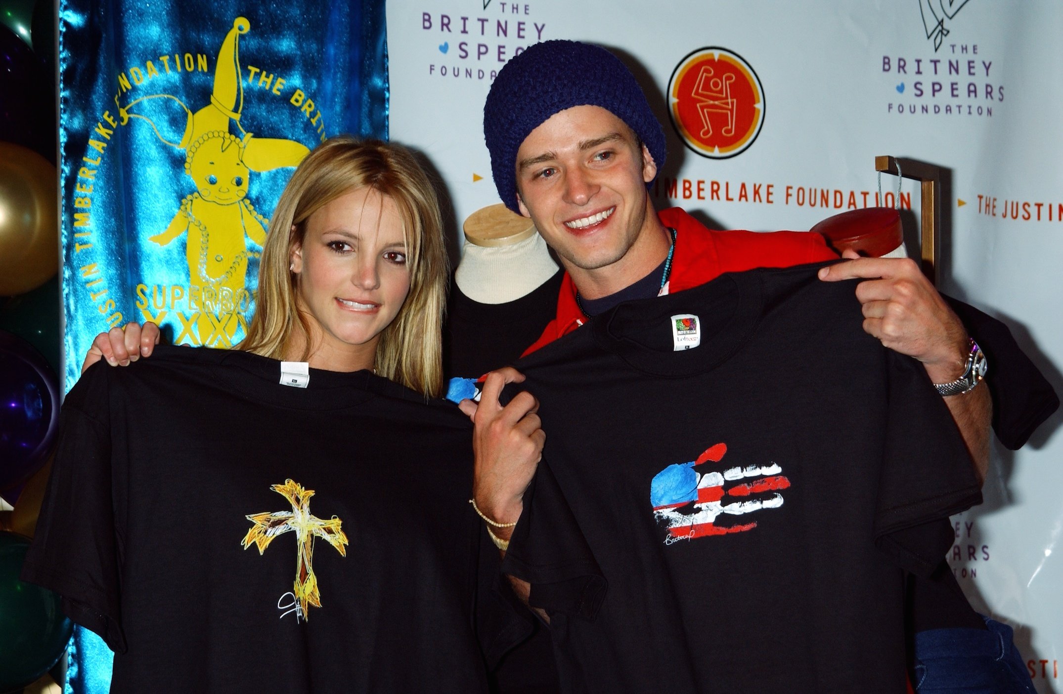 Britney Spears and Justin Timberlake show off their new T-shirt designs