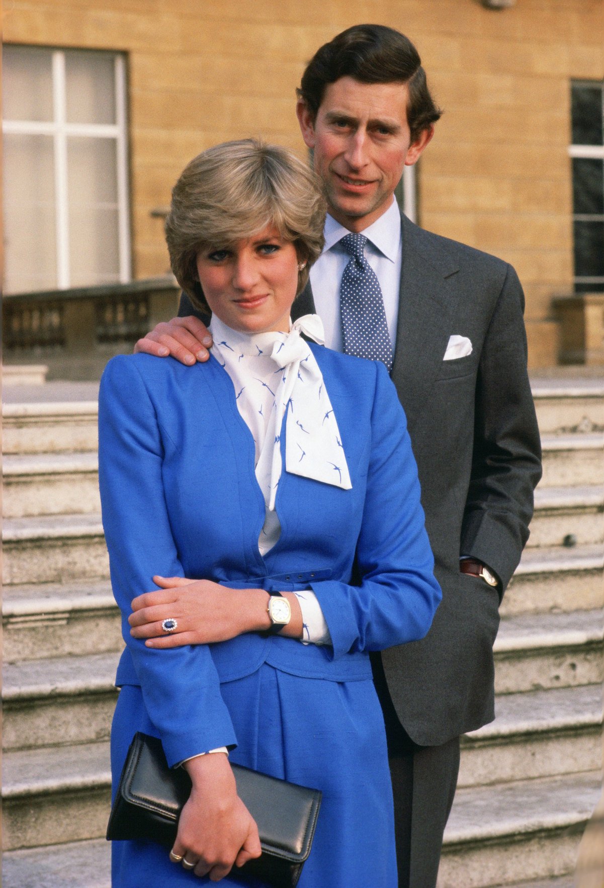 Charles and Diana during their engagement announcement