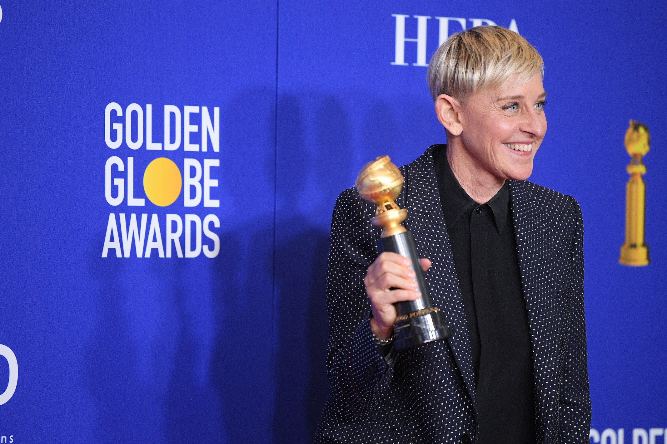 Ellen DeGeneres poses in the press room during the 77th Annual Golden Globe Awards