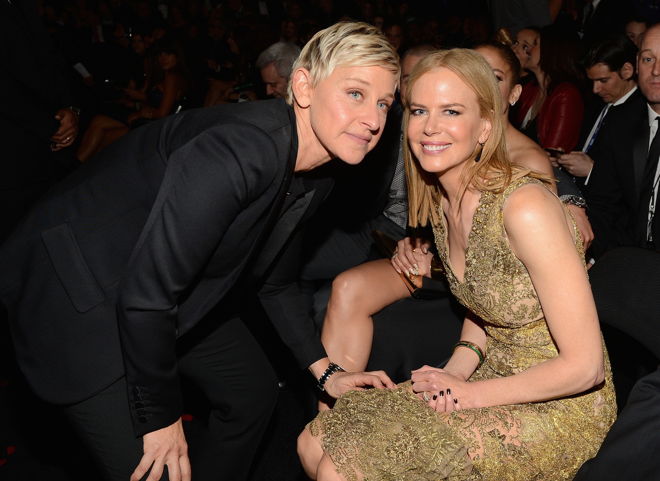 Ellen DeGeneres and actress Nicole Kidman attend the 55th Annual Grammy Awards 
