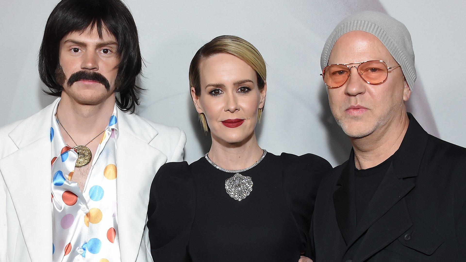 Evan Peters, Sarah Paulson, and Ryan Murphy arrive for the Red Carpet event celebrating 100 episodes of FX's "American Horror Story" at the Hollywood Forever Cemetary in Los Angeles on October 26, 2019.