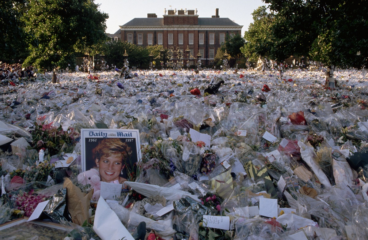 Floral tributes to Princess Diana outside Kensington Palace