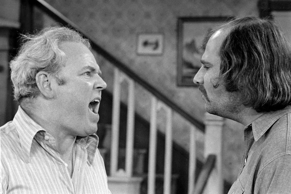 Rob Reiner (left) and Carroll O'Connor in a scene from 'All in the Family', 1972