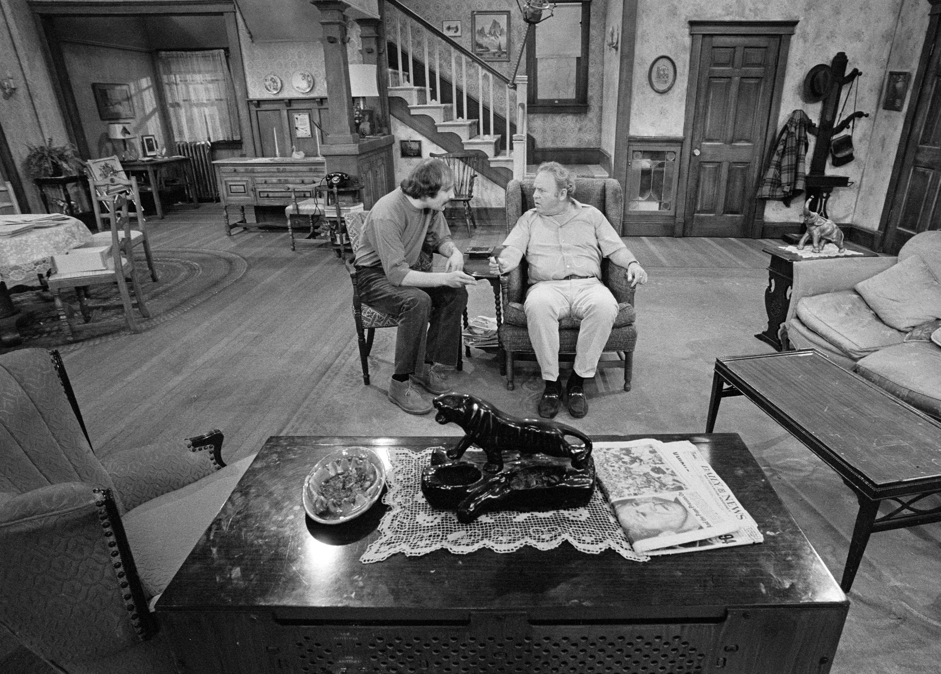 Rob Reiner and Carroll O'Connor on the set of 'All in the Family', 1971
