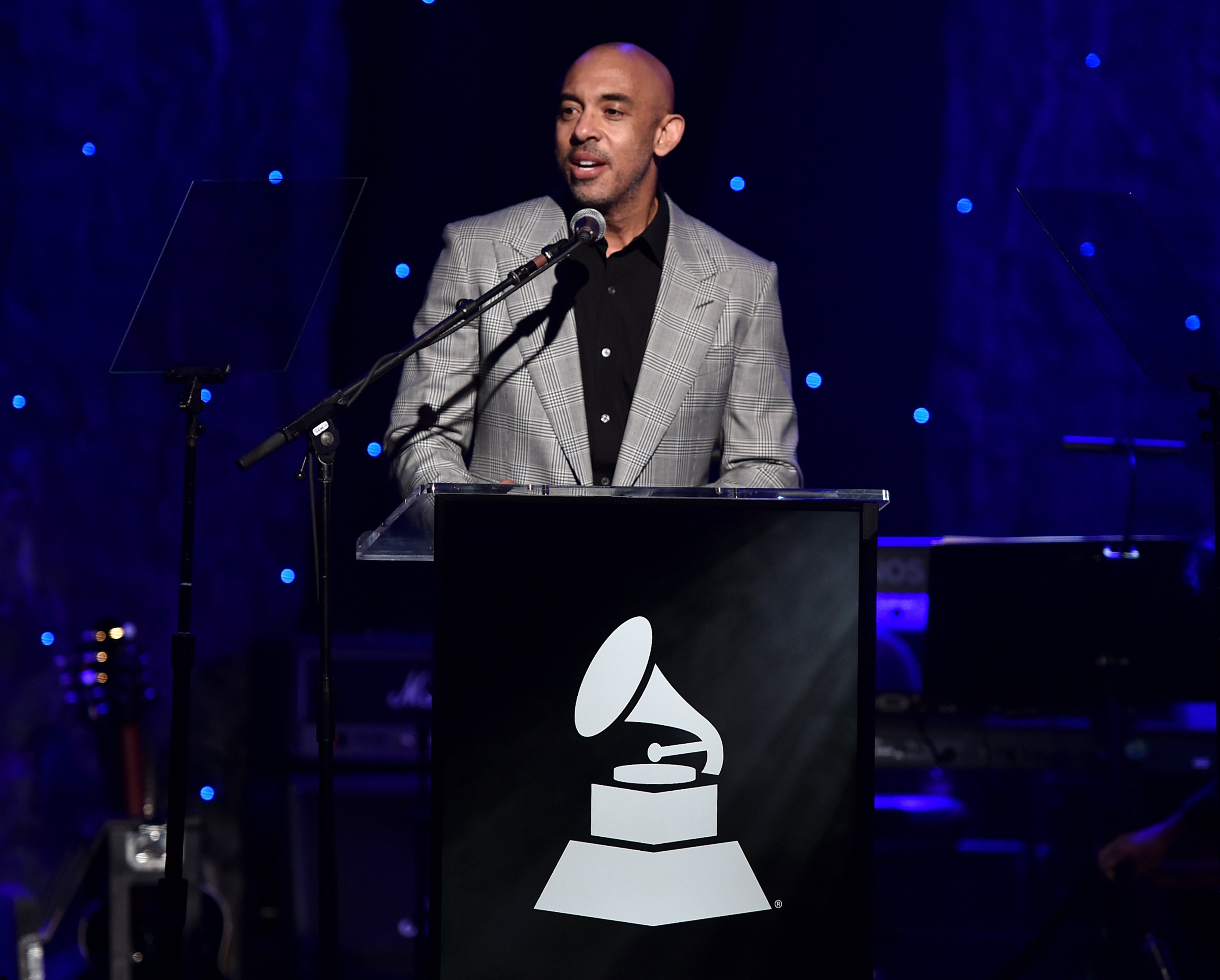 Harvey Mason Jr. speaks during the Pre-GRAMMY Gala and GRAMMY Salute to Industry Icons Honoring Sean "Diddy" Combs in January 2020. | Alberto E. Rodriguez/Getty Images for The Recording Academy