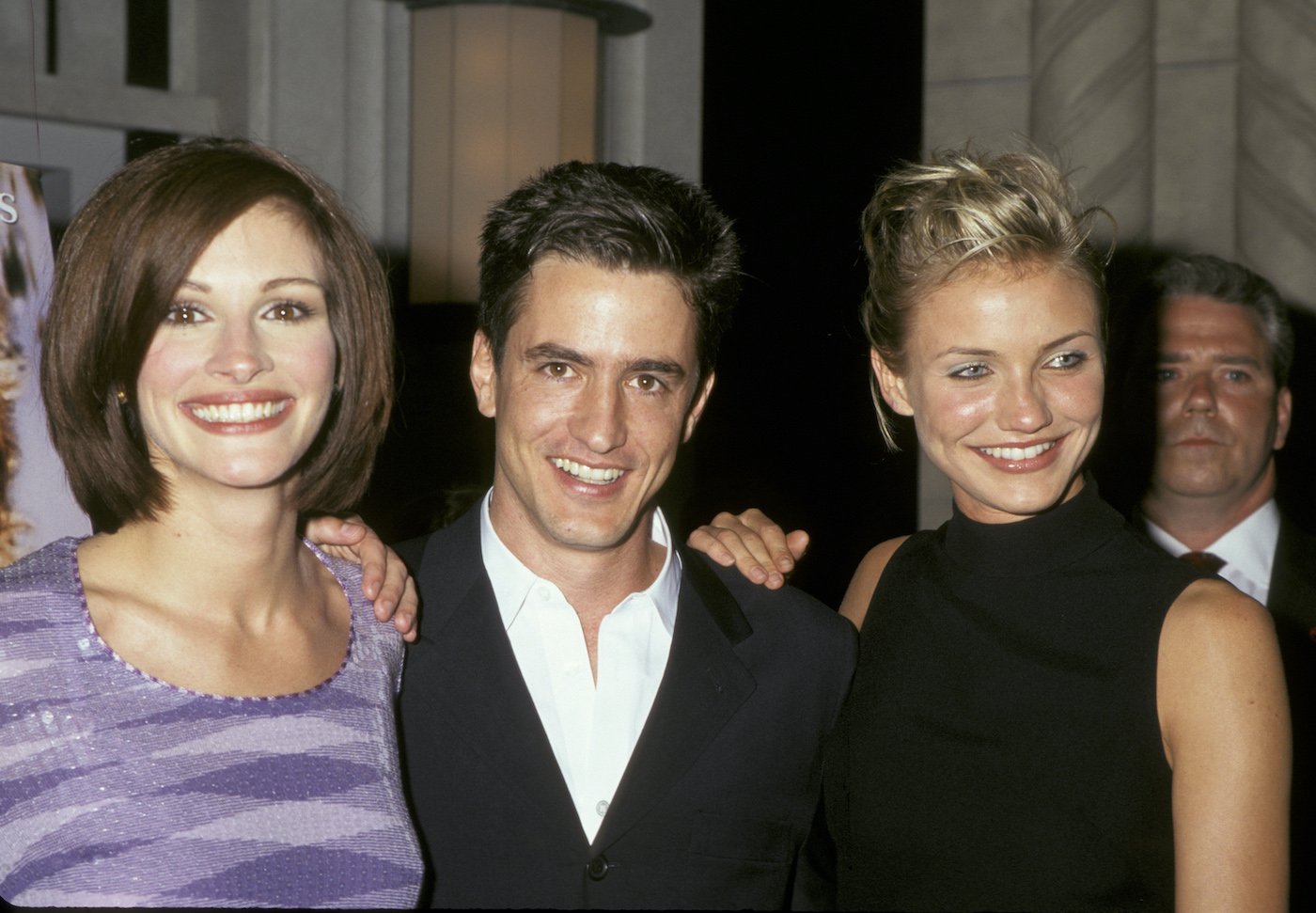 Julia Roberts, Dermot Mulroney, and Cameron Diaz at the premiere of 'My Best Friend's Wedding'