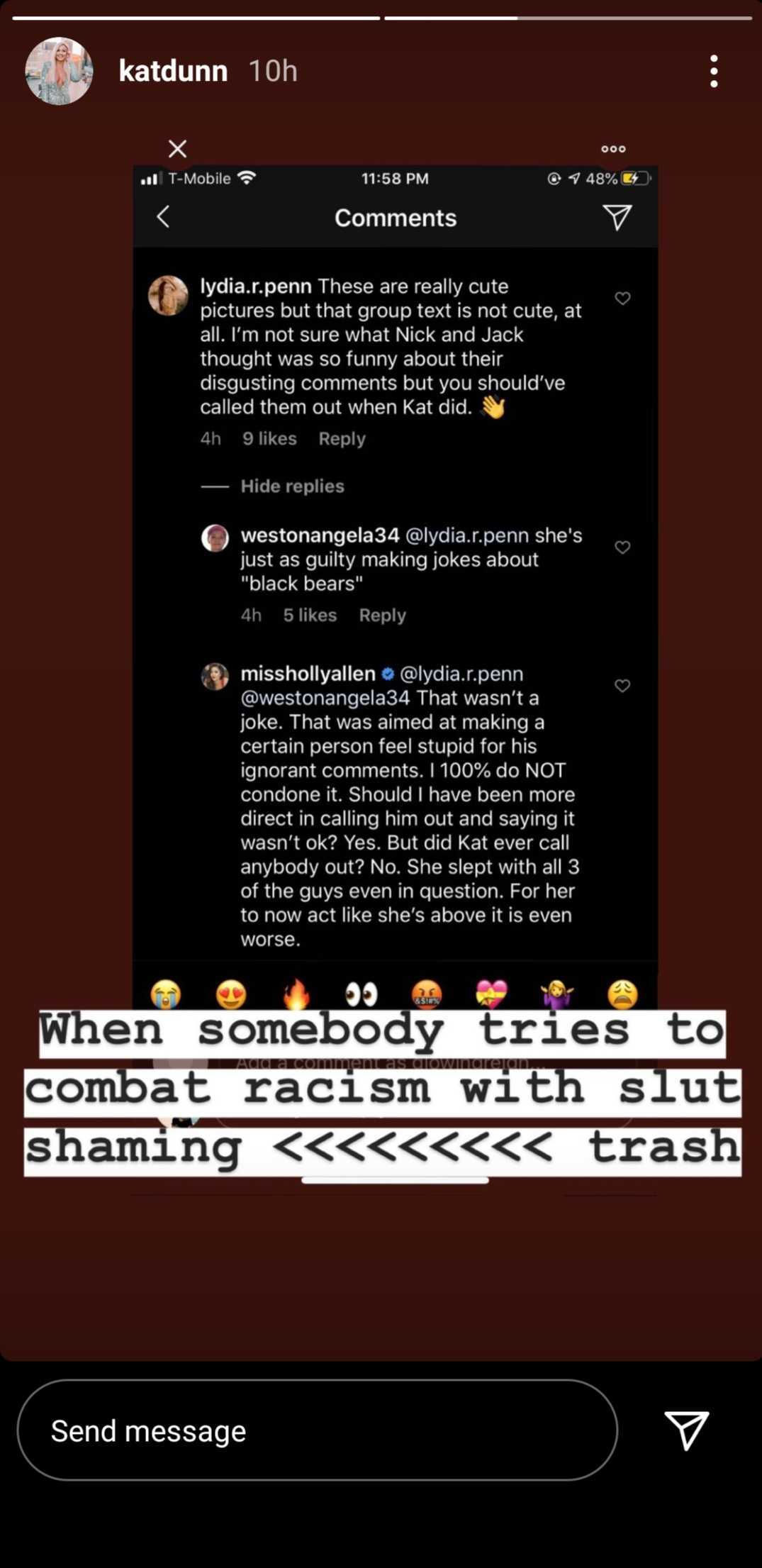 Kat Dunn response Instagram Story