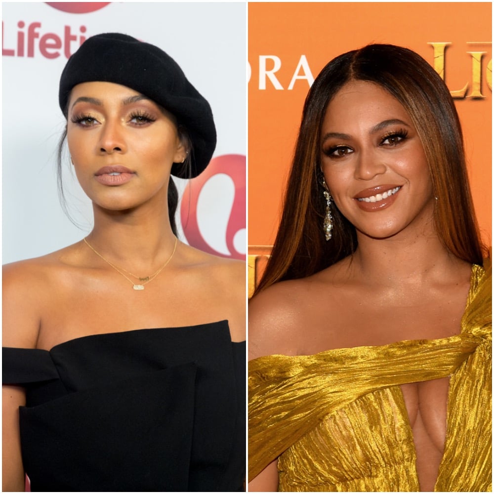 A photo collage of Keri Hilson and Beyoncé