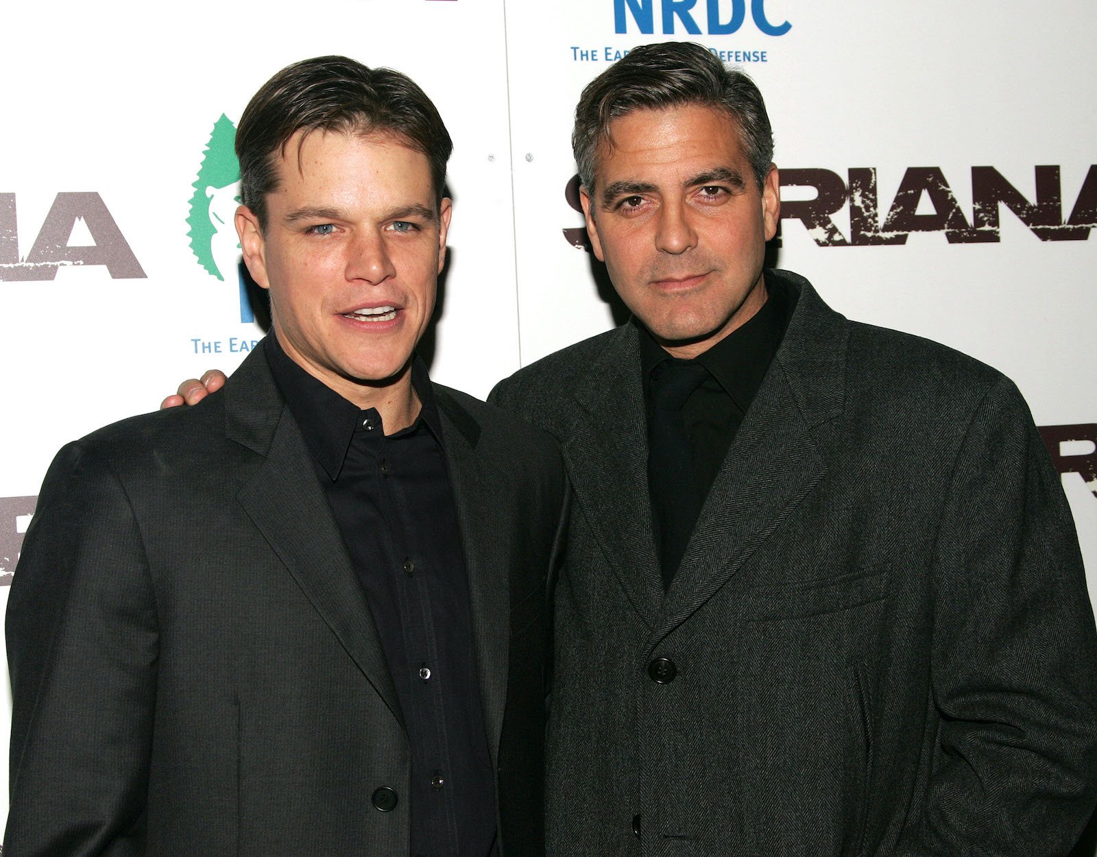 Matt Damon and George Clooney at the premiere of 'Syriana'