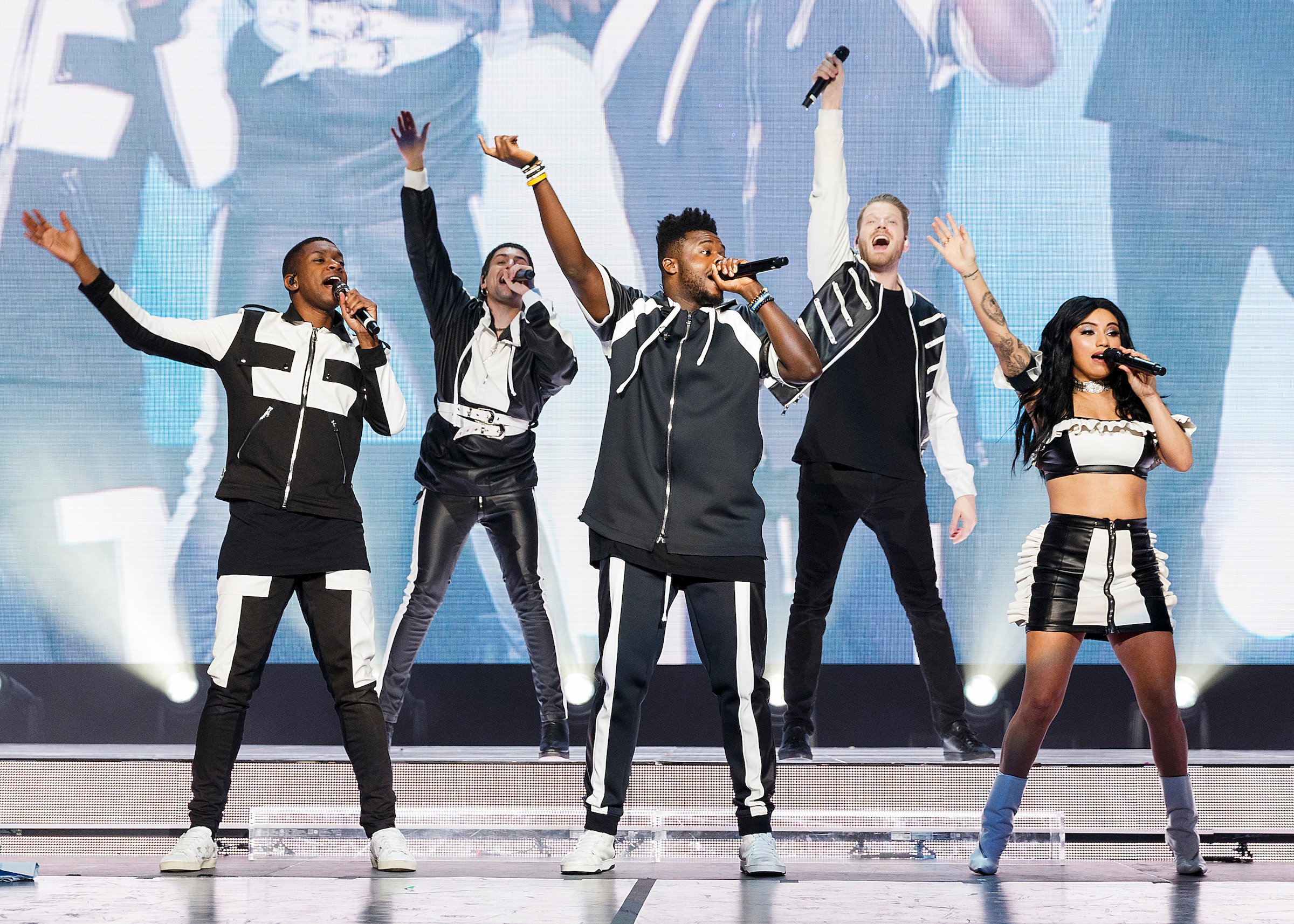 Matt Sallee, Mitch Grassi, Kevin Olusola, Scott Hoying, and Kirstin Maldonado of Pentatonix