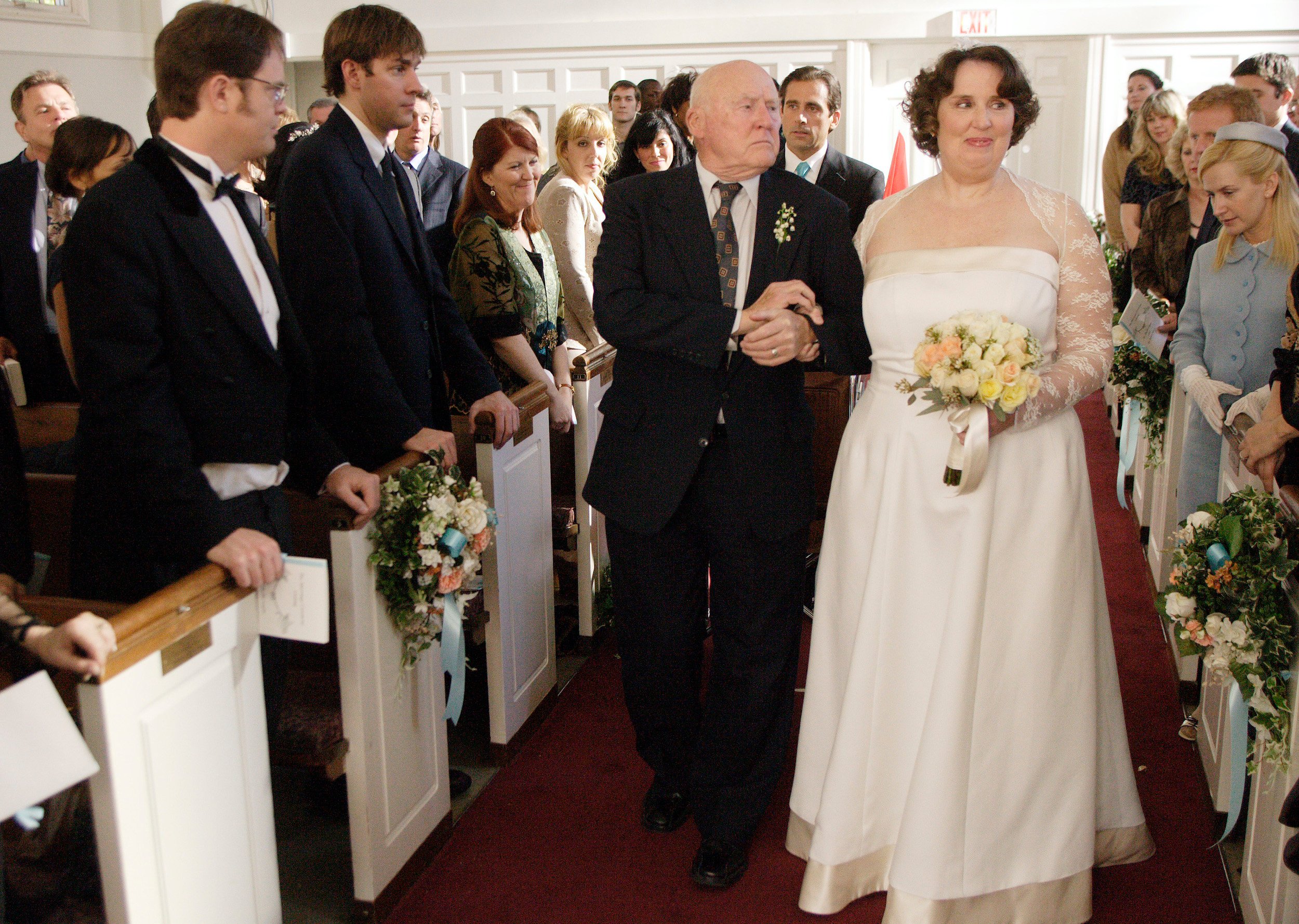 Rainn Wilson, John Krasinski, Kate Flannery, Hansford Rowe, Steve Carell, Phyllis Smith, and Angela Kinsey