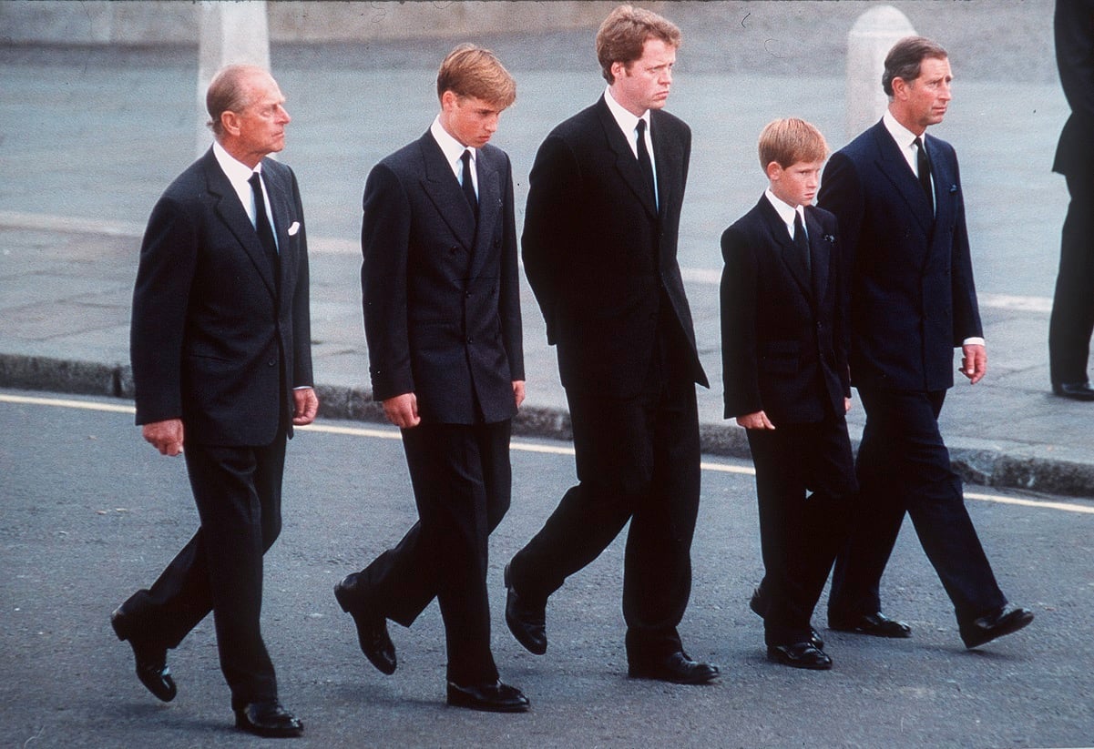Prince Philip, Prince William, Earl Spencer, Prince Harry, and Prince Charles