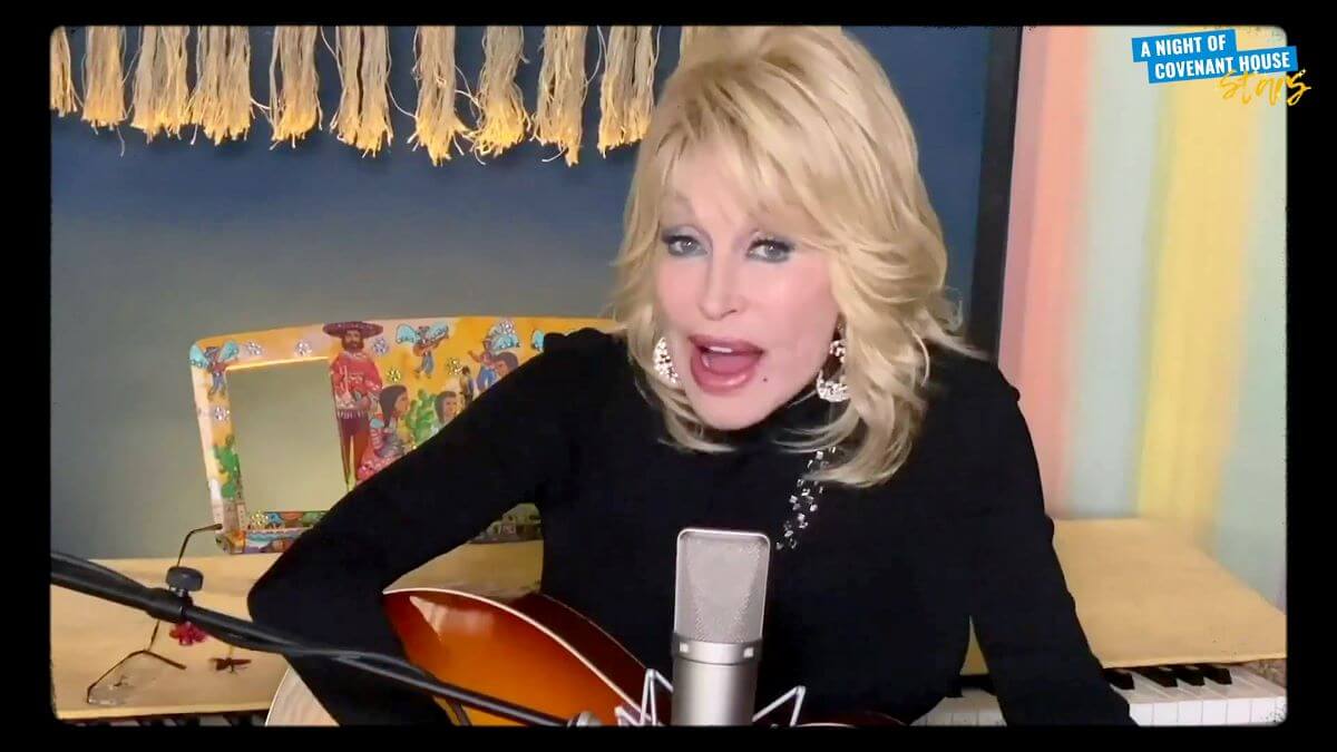 Screengrab of Dolly Parton performing during 'A Night Of Covenant House Stars'