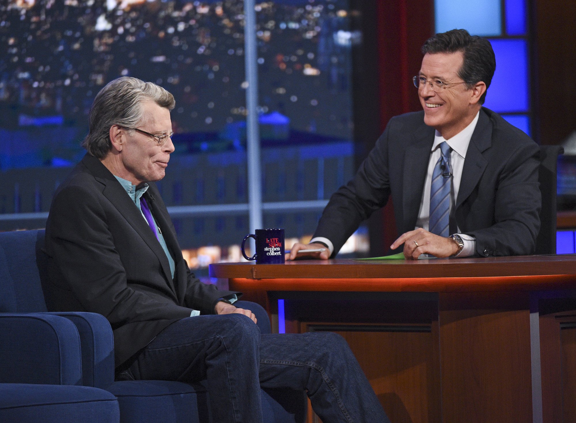 Stephen King and Stephen Colbert