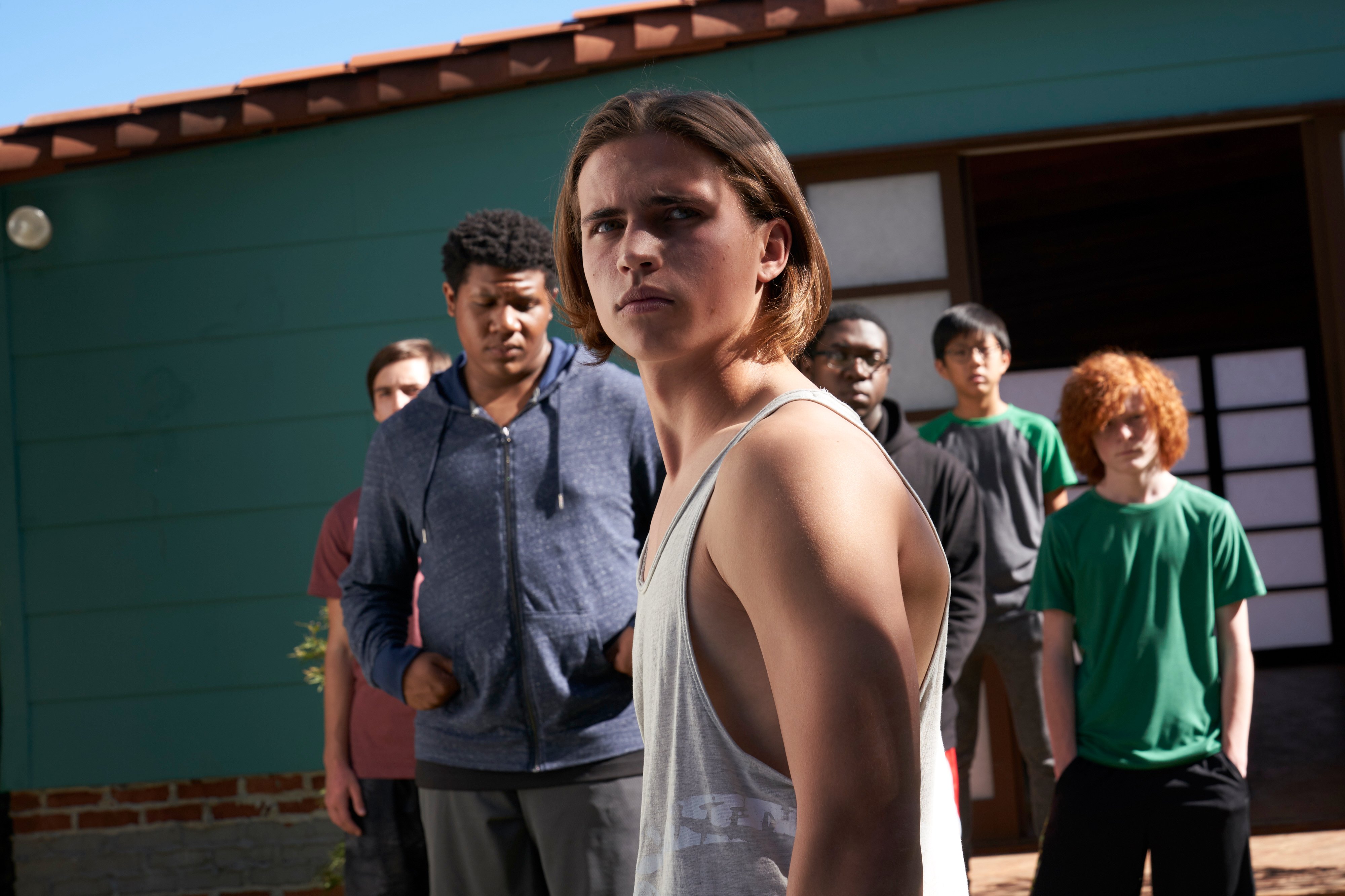 Tanner Buchanan leads Miyagi-Do students in Cobra Kai