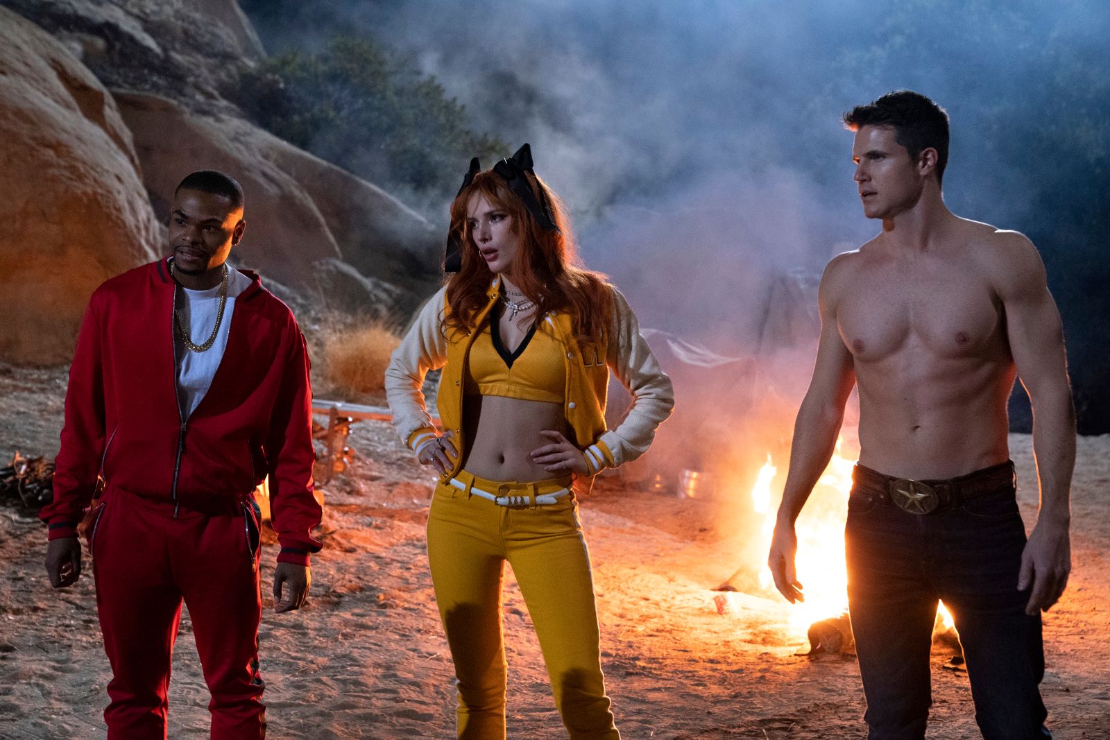 ‘The Babysitter: Killer Queen’ (L To R) Andrew Bachelor, Bella Thorne, and Robbie Amell