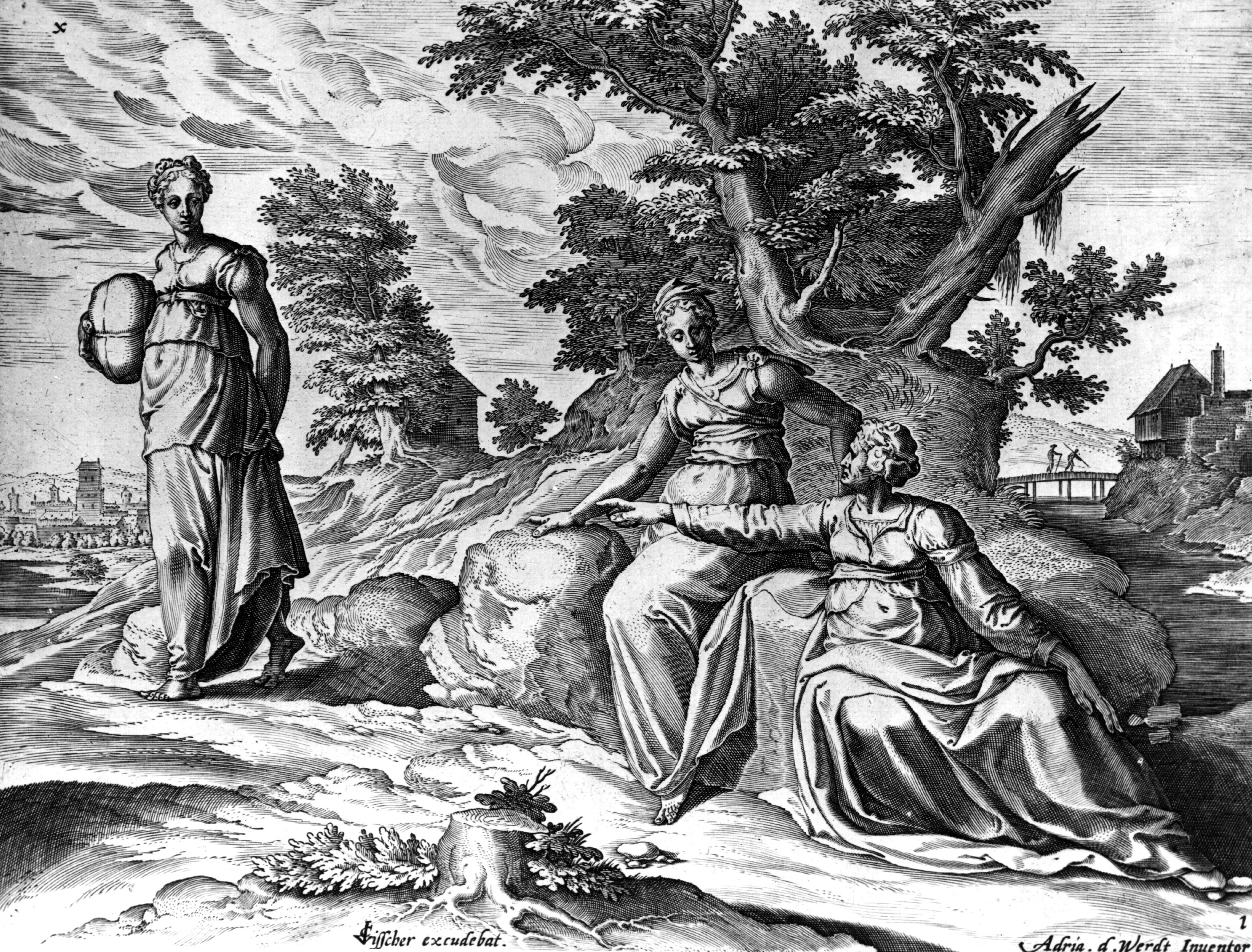 An illustration of Orpah, Ruth, and Naomi from the Book of Ruth