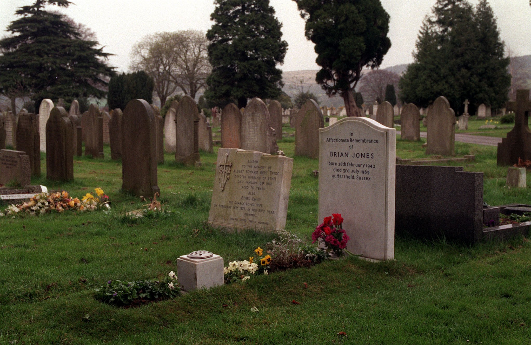 Flowers at Brian Jones' grave