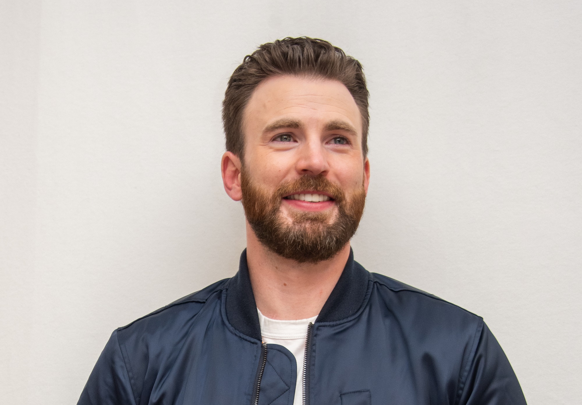 Chris Evans at the 'Knives Out' Press Conference at the Four Seasons Hotel on November 15, 2019 in Beverly Hills, California.