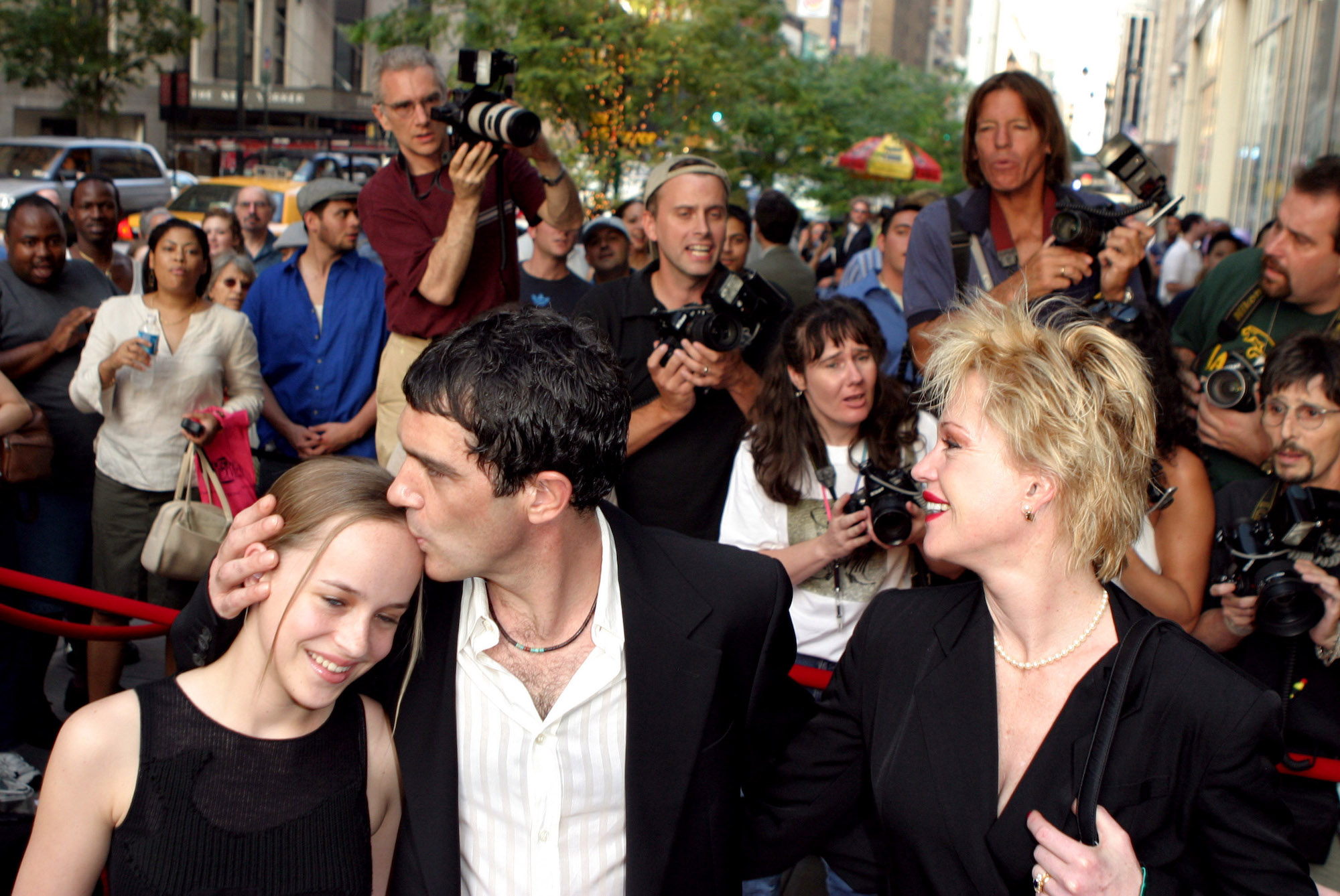 Dakota Johnson, Antonio Banderas and Melanie Griffith at the 'And Starring Pancho Villa As Himself' New York Premiere on Aug. 18, 2003.