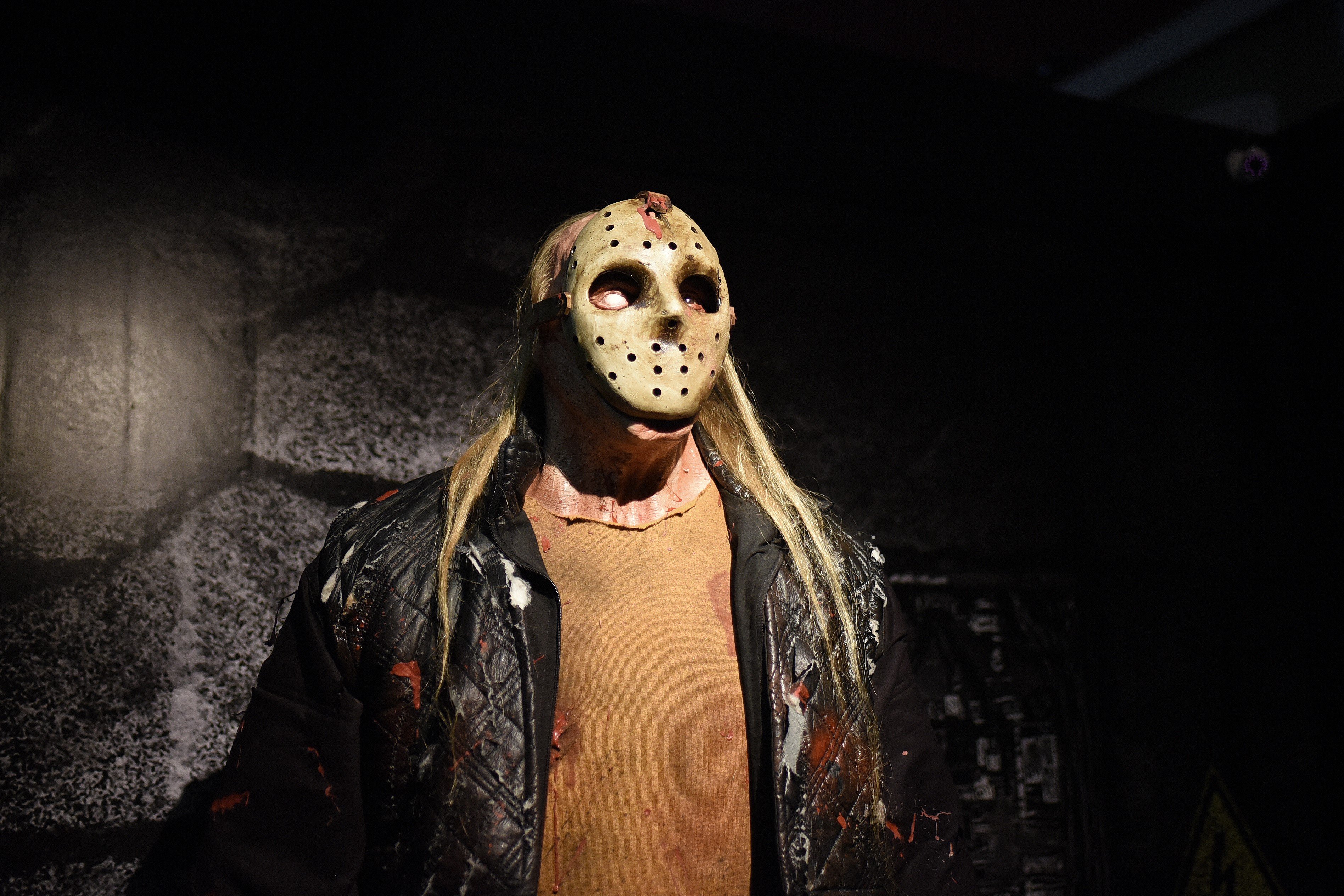 A wax figure of Jason Vorhees with long hair