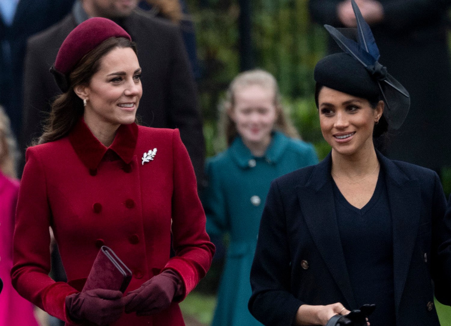 Kate Middleton and Meghan Markle attend Christmas Day Church service at Church of St Mary Magdalene on the Sandringham estate on December 25, 2018