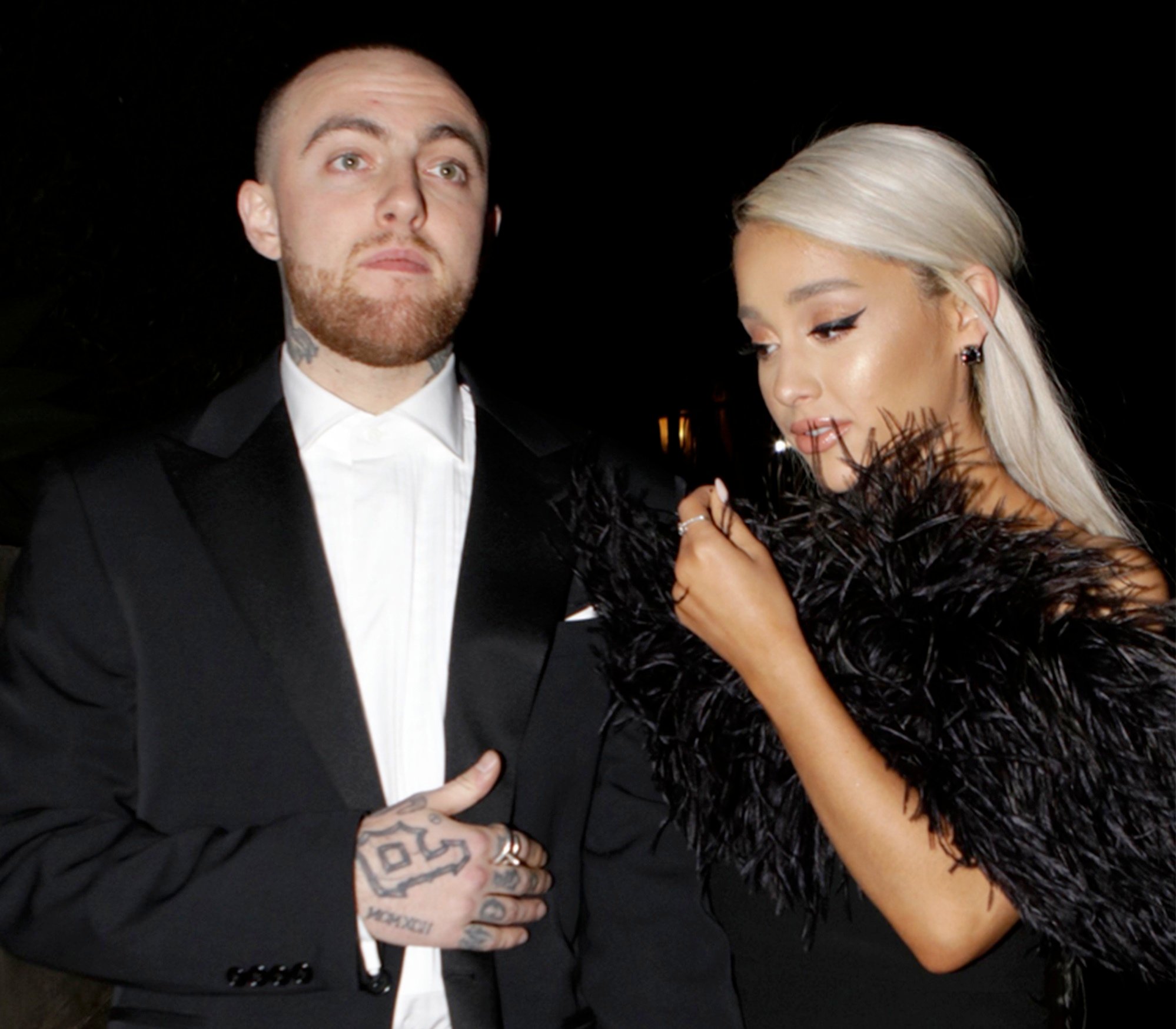 Rapper Mac Miller and singer Ariana Grande are seen attending an Oscar party on March 4, 2018 in Los Angeles, California.