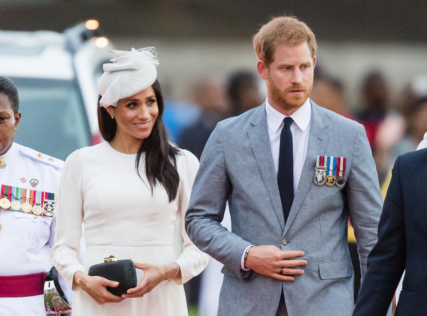 Prince Harry and Meghan Markle attend an official welcome ceremony in the city centre's Albert Park on October 23, 2018 in Suva, Fiji