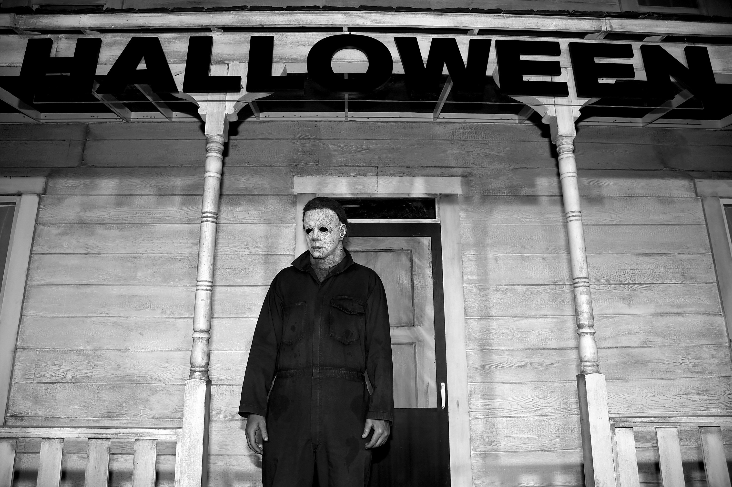 Michael Myers in front of his house
