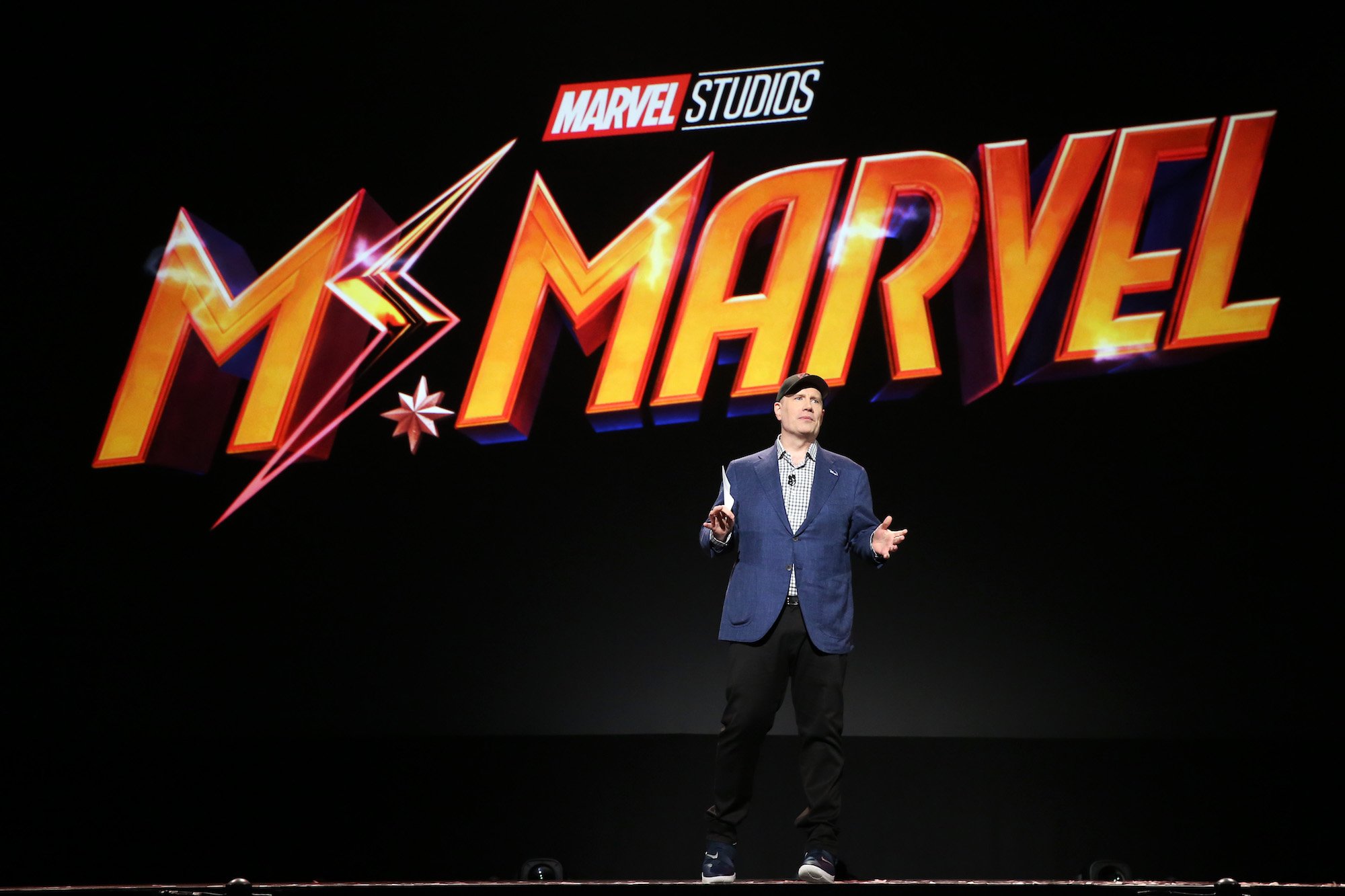 Kevin Feige speaks onstage