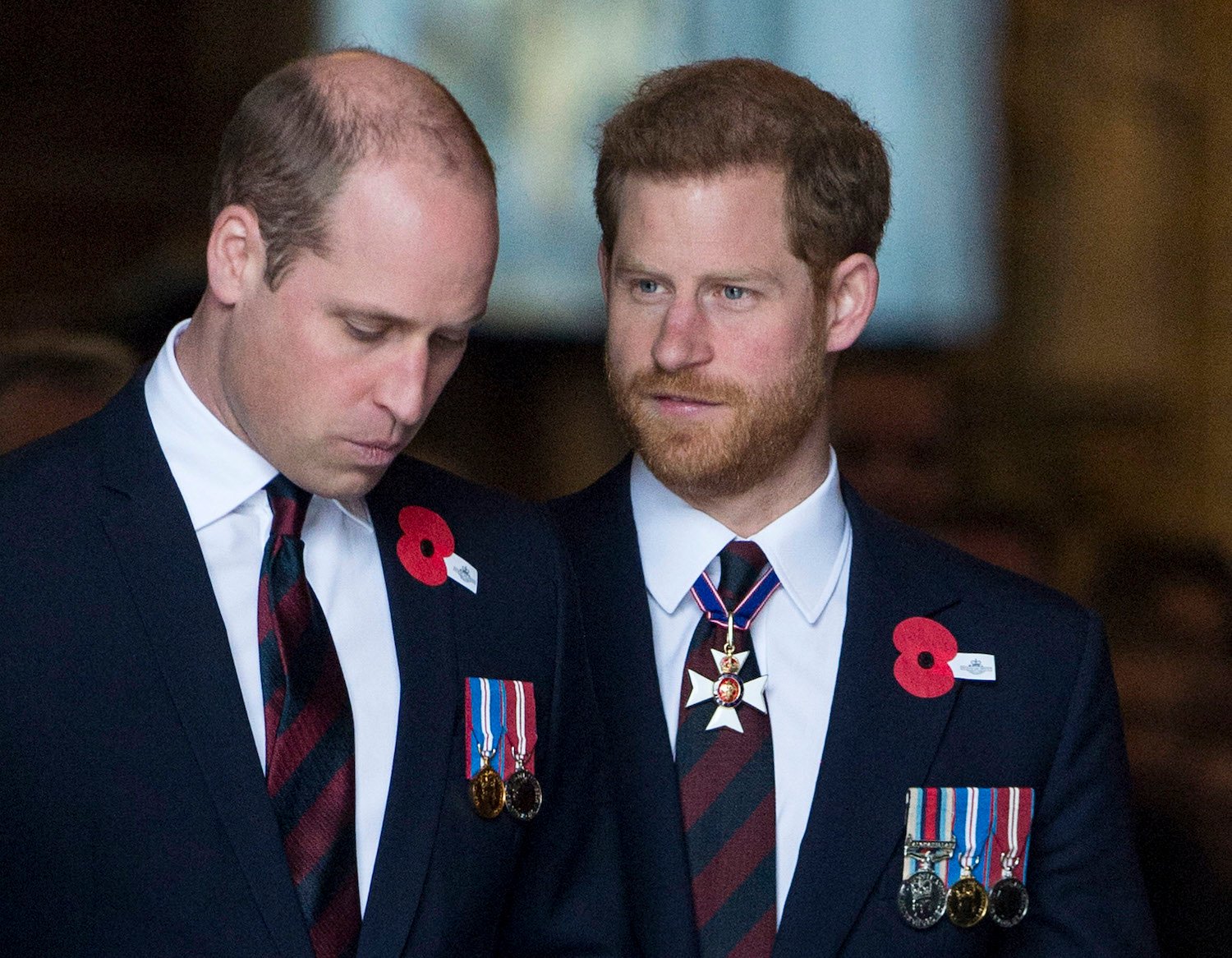 Prince William and Prince Harry attend an Anzac Day service at Westminster Abbey