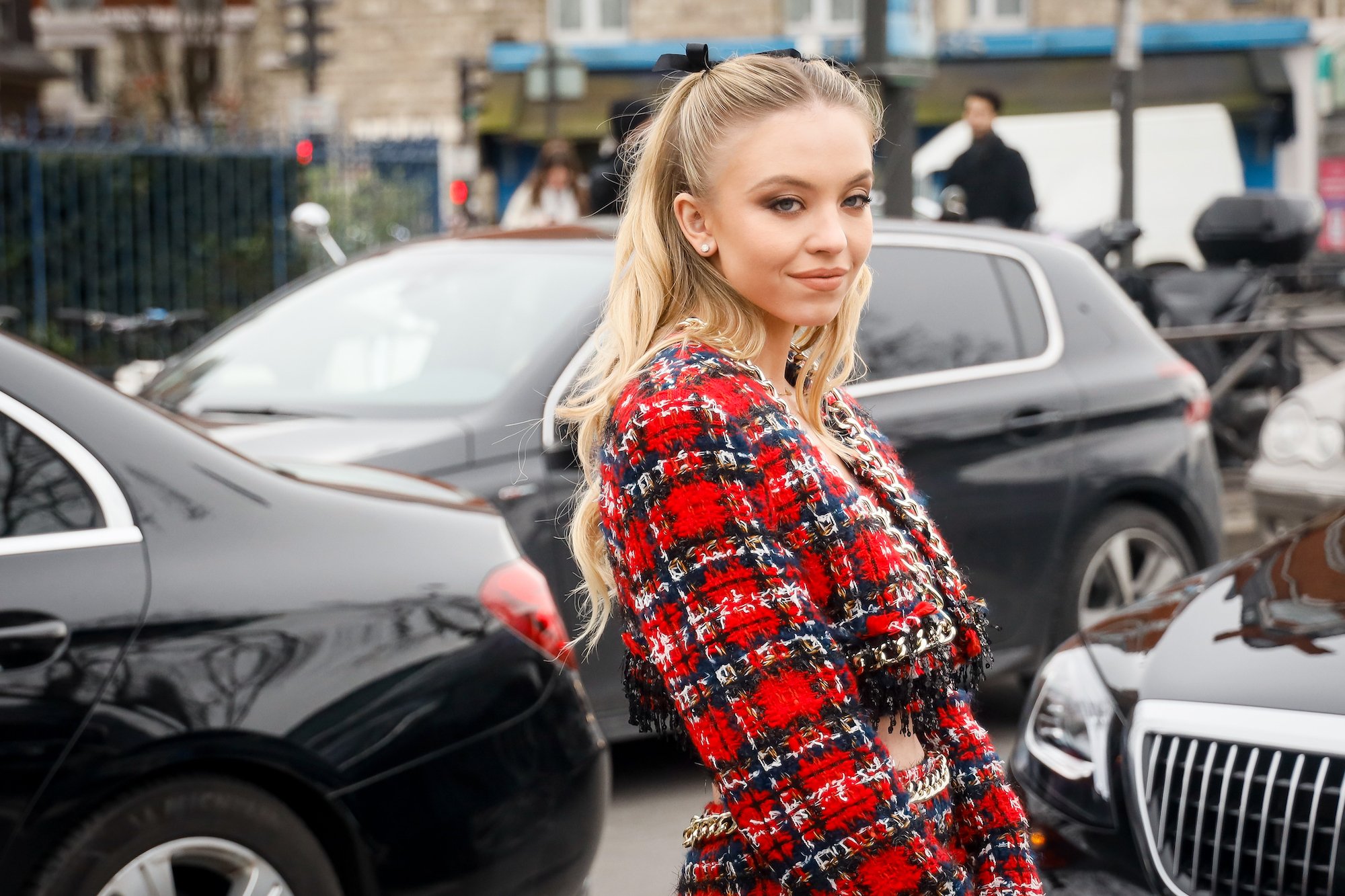 Sydney Sweeney outside the Balmain show during the Paris Fashion Week Womenswear Fall/Winter on Feb. 28, 2020.