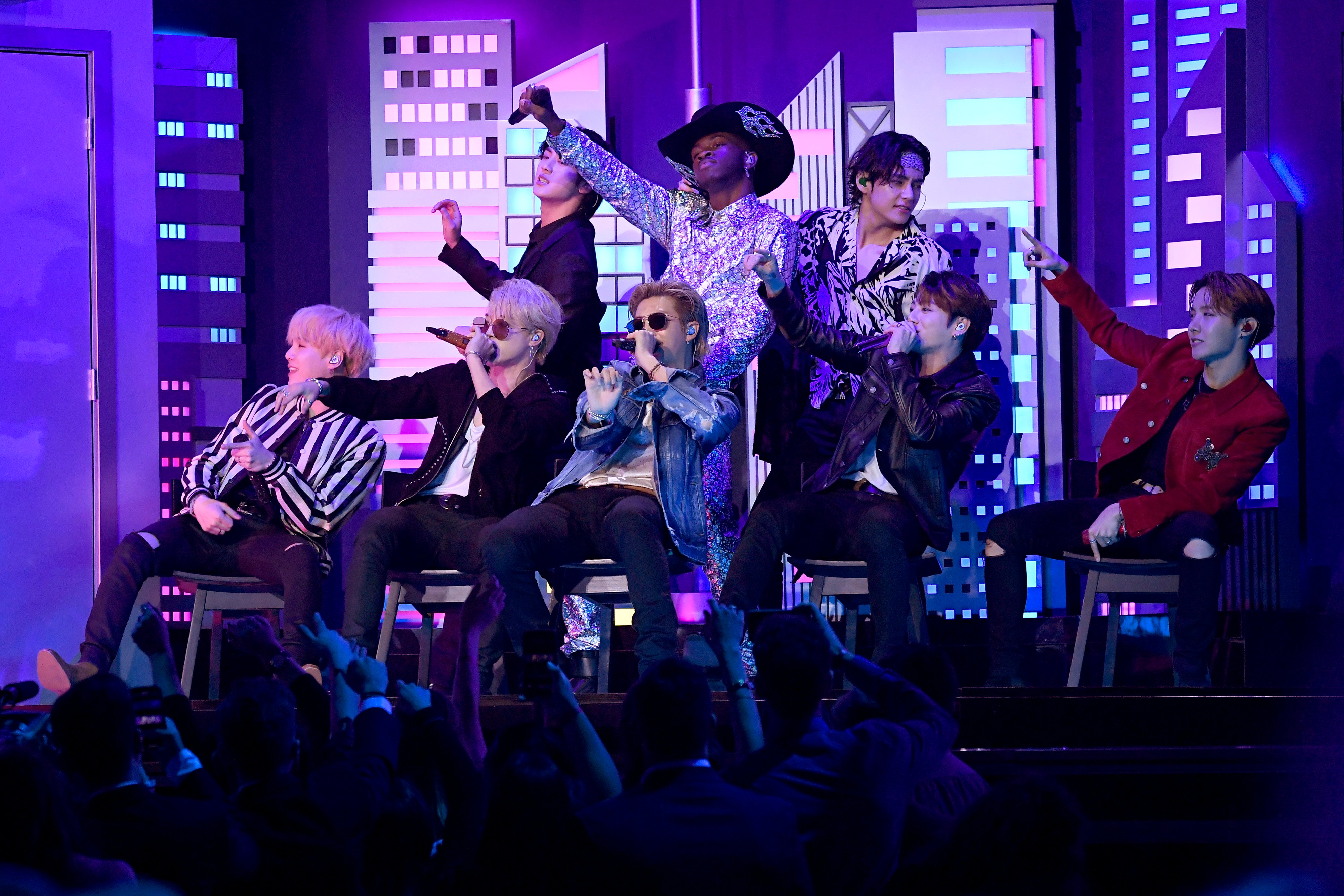 Lil Nas X performs with Jin, V, SUGA, Jimin, RM, J-Hope, and Jungkook of BTS
