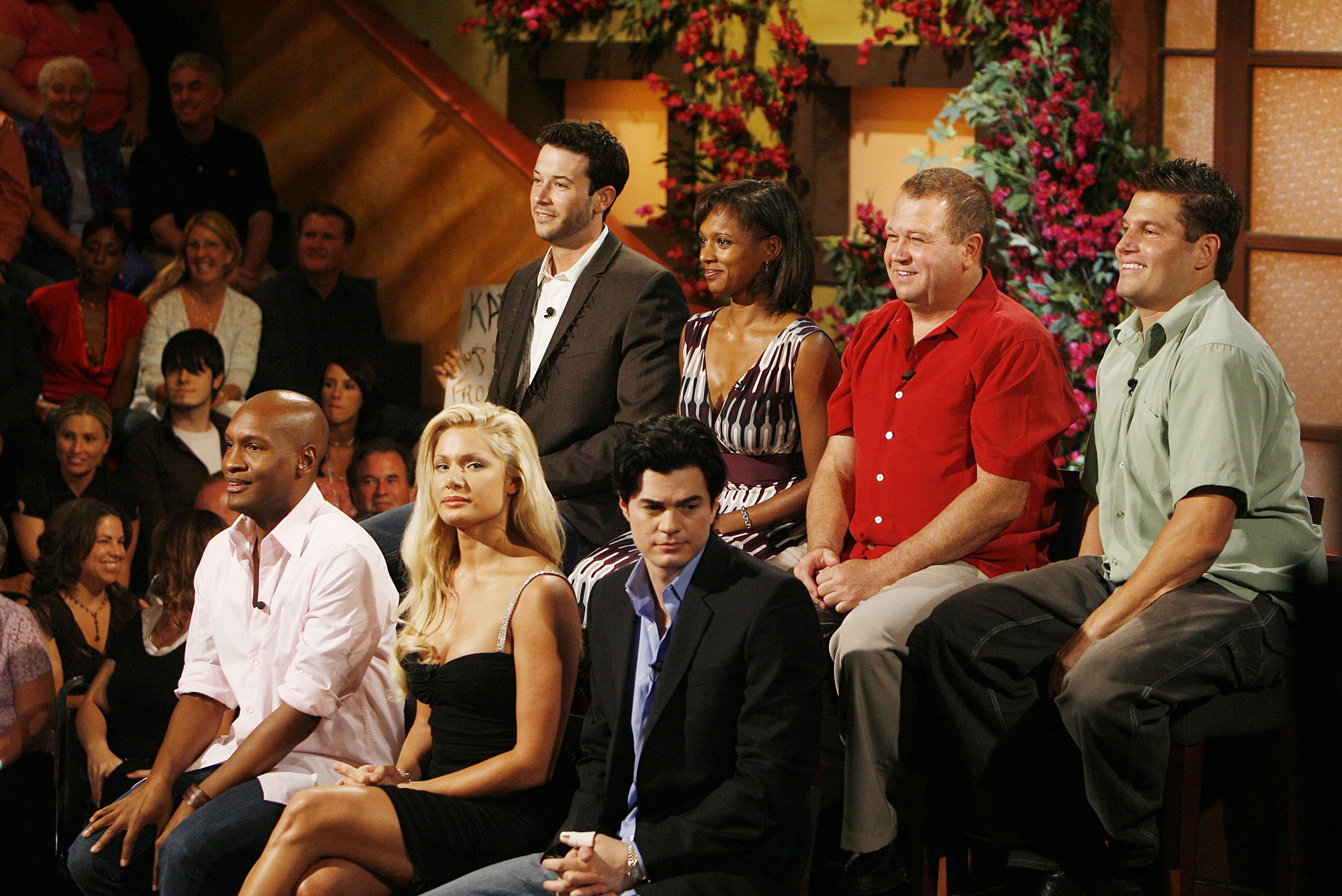 The Jury, (Front, L to R) Marcellas Reynolds, Janelle Pierzina, Will Kirby, (rear, L to R) James Rhine, Danielle Reyes, George Boswell and Howie Gordon appear onstage at Big Brother 7: All-Stars