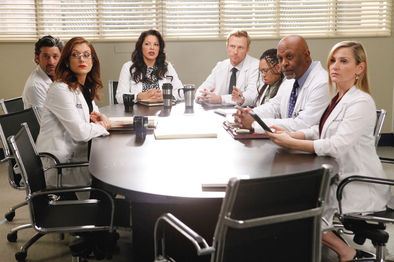 'Grey's Anatomy:' (l-r) Patrick Dempsey, Kate Walsh, Sara Ramirez, Kevin McKidd, Chandra Wilson, James Pickens Jr., and Jessica Capshaw