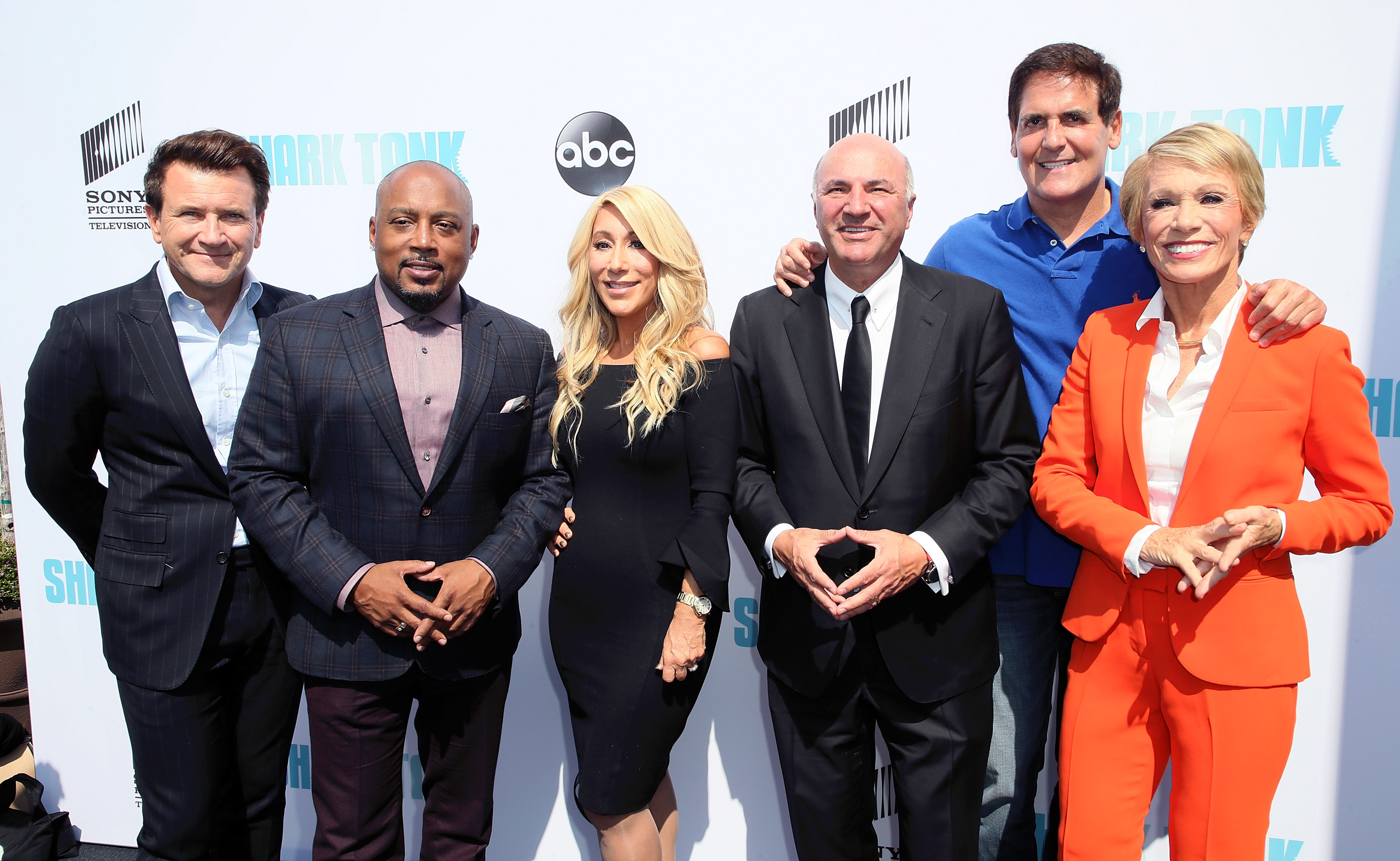 TV personalities Robert Herjavec, Daymond John, Lori Greiner, Kevin O'Leary, Mark Cuban and Barbara Corcoran attend the premiere of ABC's 'Shark Tank' Season 9