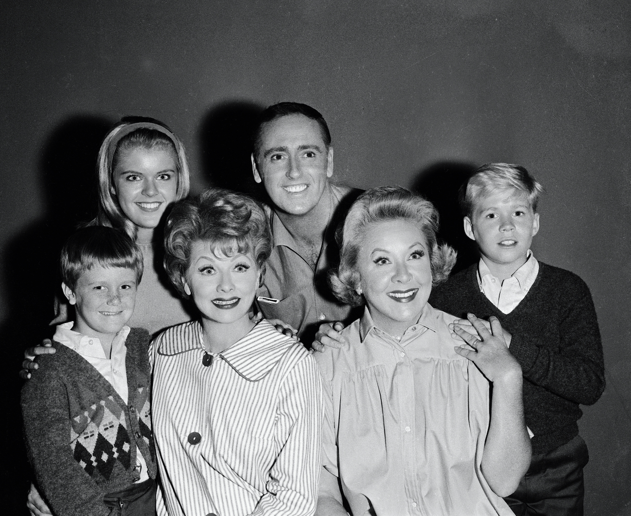 Cast of 'The Lucy Show': Jimmy Gerrett, Candy Moore, Lucille Ball, Dick Martin, Vivian Vance, and Ralph Hart