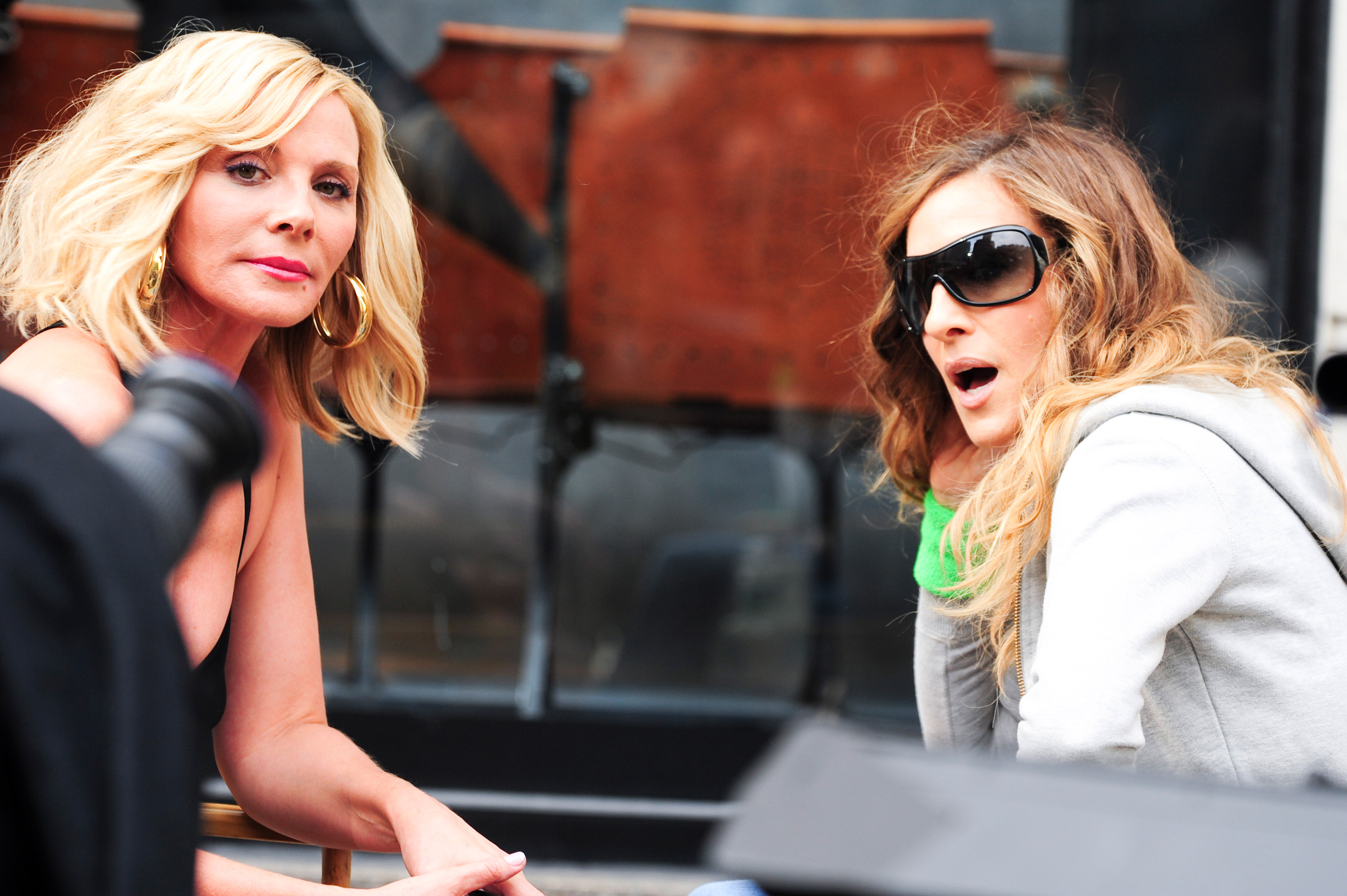 Kim Cattrall and Sarah Jessica Parker on location at the "Sex And The City 2"